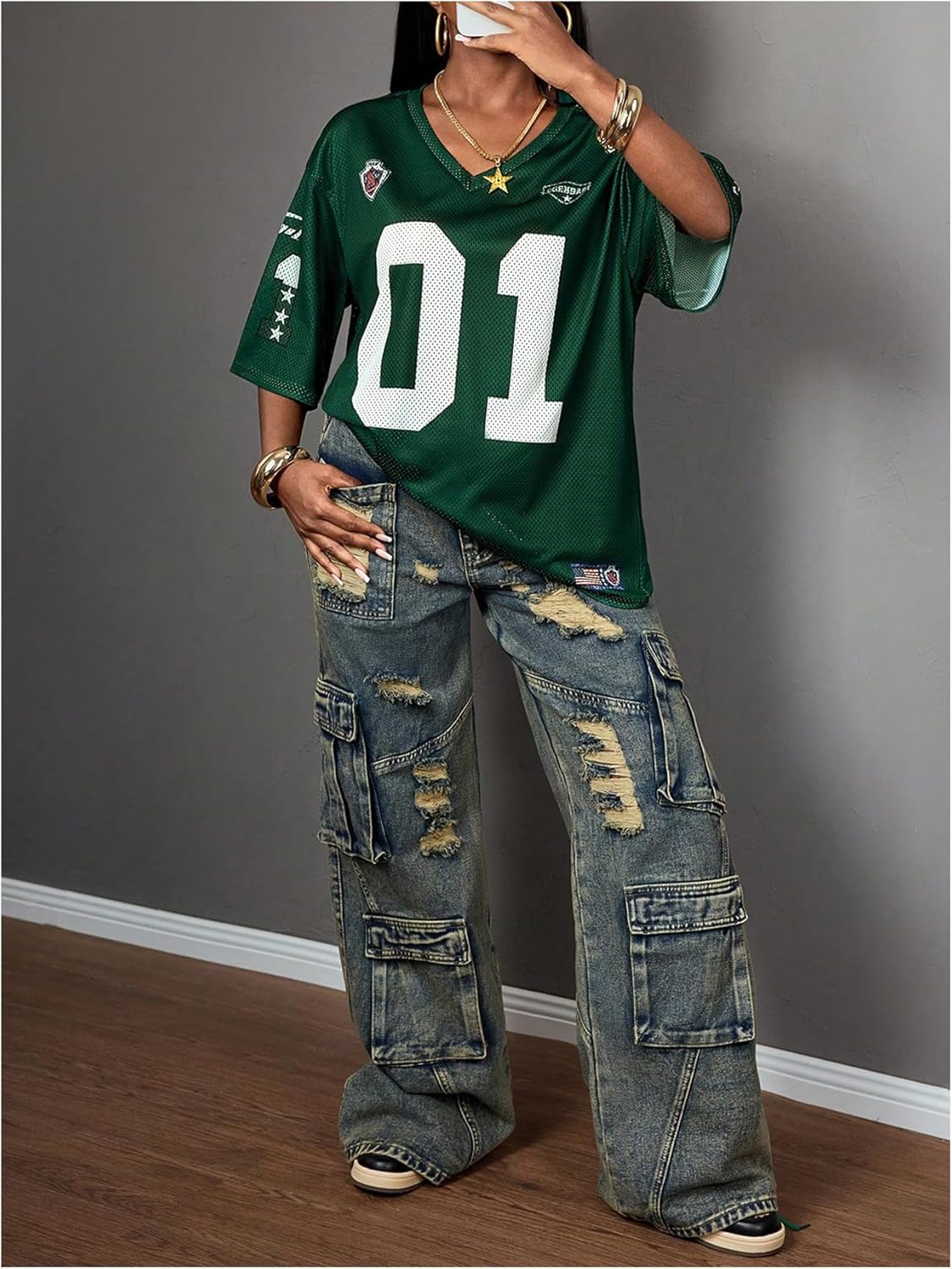 SHENHE Girl's Jersey Shirt Y2k Oversized Graphic Number Shirt Mesh Football Jersey Streetwear - Image 5