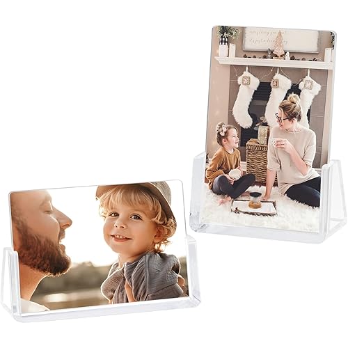 Boxalls 2 Pack Picture Frames 4x6 with Clear Base Stand, Acrylic Photo Frame Frameless for Desk Display Decoration(Horizontal + Vertical)