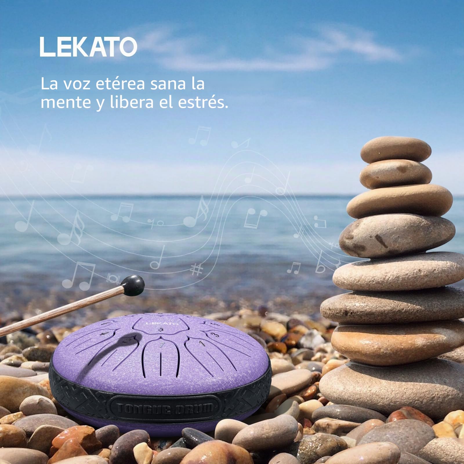 LEKATO Handpan Drum(6 Pulgadas, 11 Toneladas en D) Tongue Drum con Bolsa de Tambor de Lengua, Hang Drum Instrumento Tambor de Lengua de Acero para Meditación Yoga Sanación con Sonido (Lavanda)
