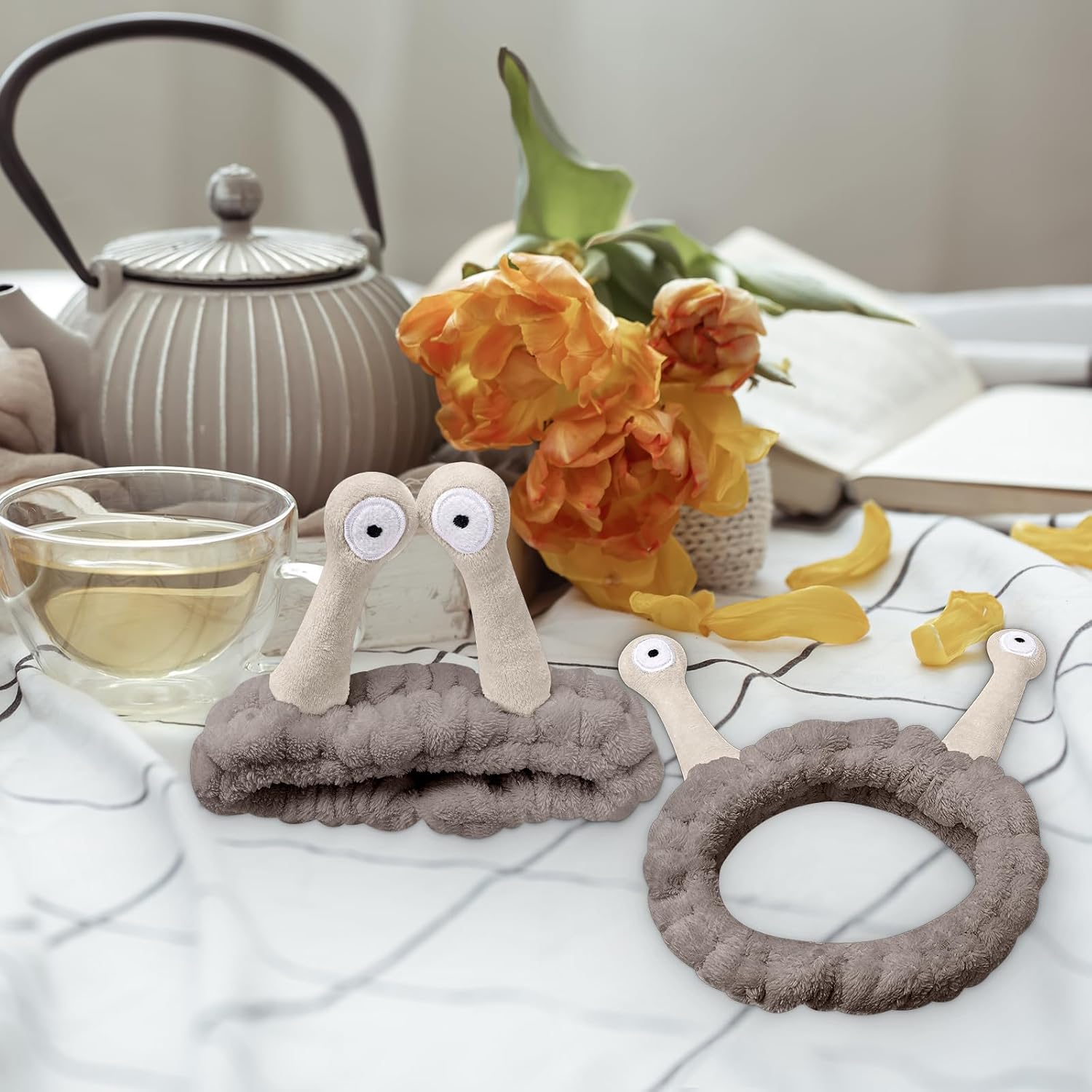 Cute Pink Snail Headband, Wash Face for Women Makeup Shower Spa - Image 7