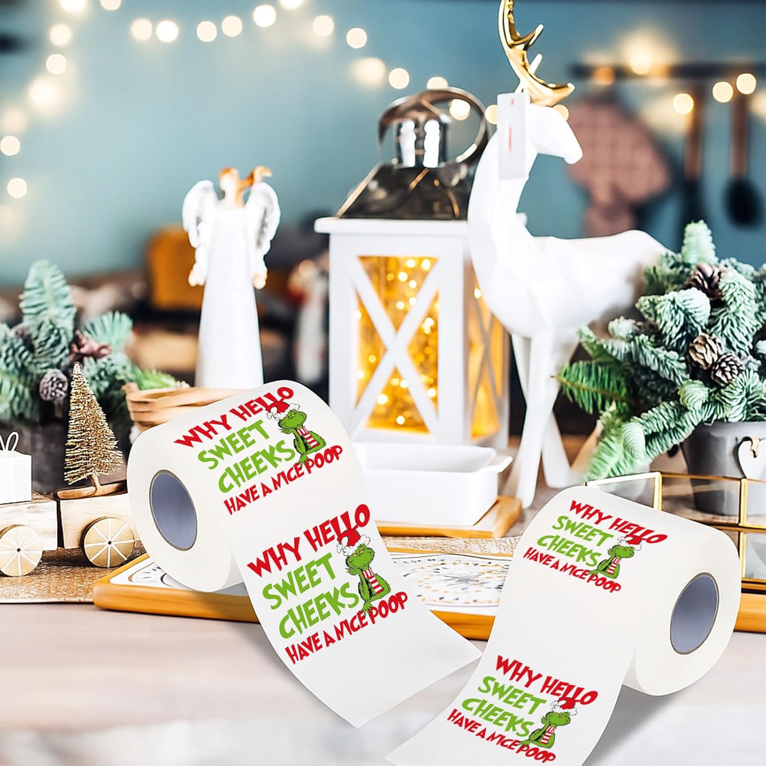 Funny Christmas Toilet Papers, Christmas Bathroom Decorations, 200 Sheets Holiday Toilet Papers, Novelty White Elephant Gag Gifts Stocking Stuffers Party Decor Supplies Why
