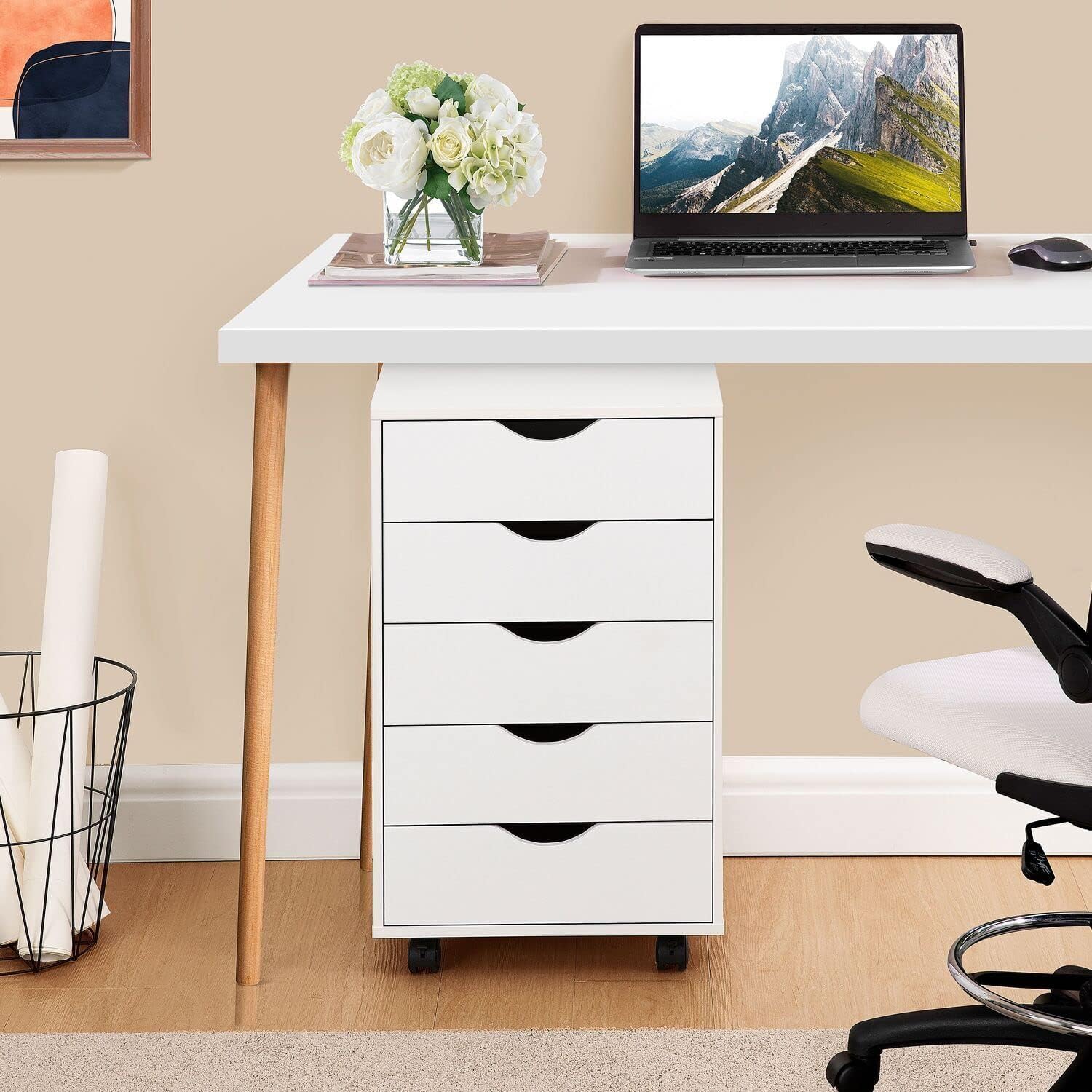 Naomi Home Drawer Storage Cabinet White/5 Drawer
