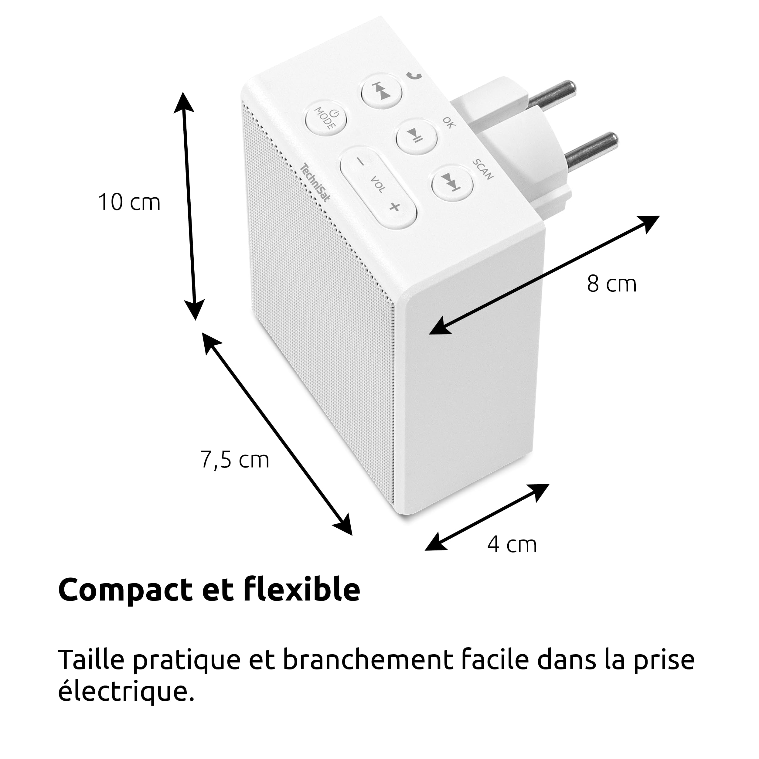 TechniSat Viola Radio Prise Murale – Radio FM Compact à Brancher (Bluetooth, Kit Mains Libres, Boutons de contrôle Direct, 30 présélections, Haut-Parleur Mono 1,5 W) Blanc | Bluetooth, mains libres, boutons de contrôle rapproché, 30 mémoires favoris, haut