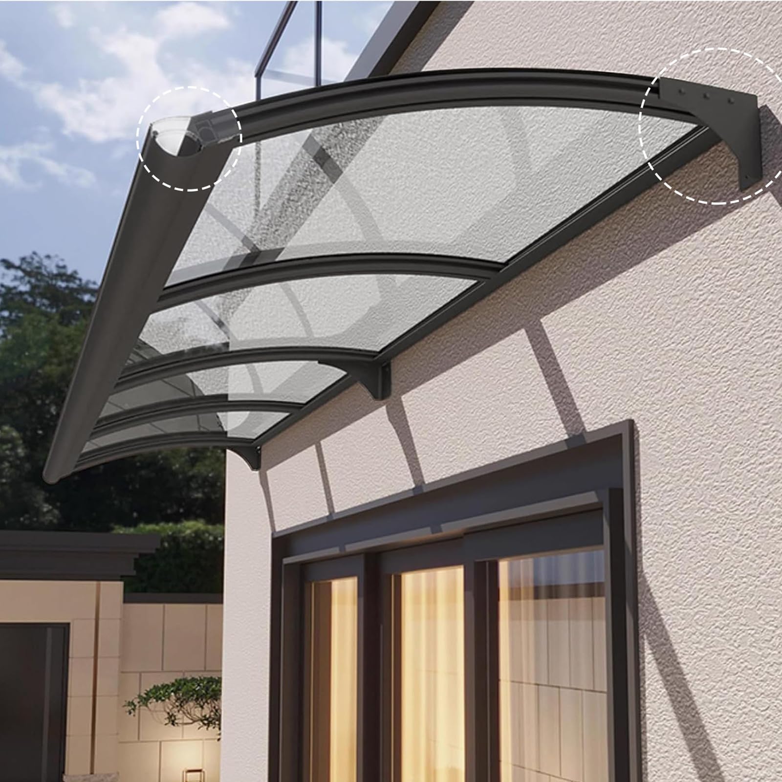 Haustürvordach, Sonnenschutz Wasserdicht Haustürdach Überdachung Türüberdachung ，Pultbogenvordach Vordach für Haustür， aus Polycarbonat+Basis aus Kohlenstoffstahl (Size : 120x300cm/47x118in)