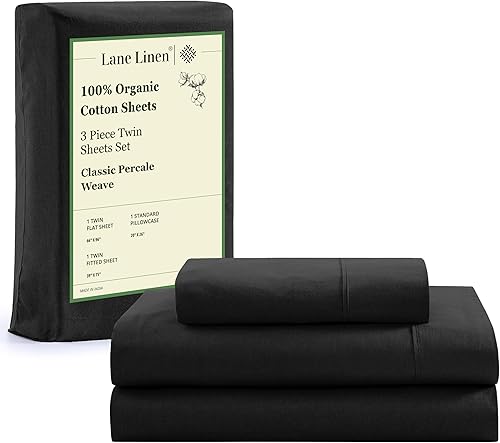 LANE LINEN - Juego de sábanas tamaño individual de 3 piezas, 100 % algodón orgánico puro tejido de percal de fibras largas, para colchones de hasta