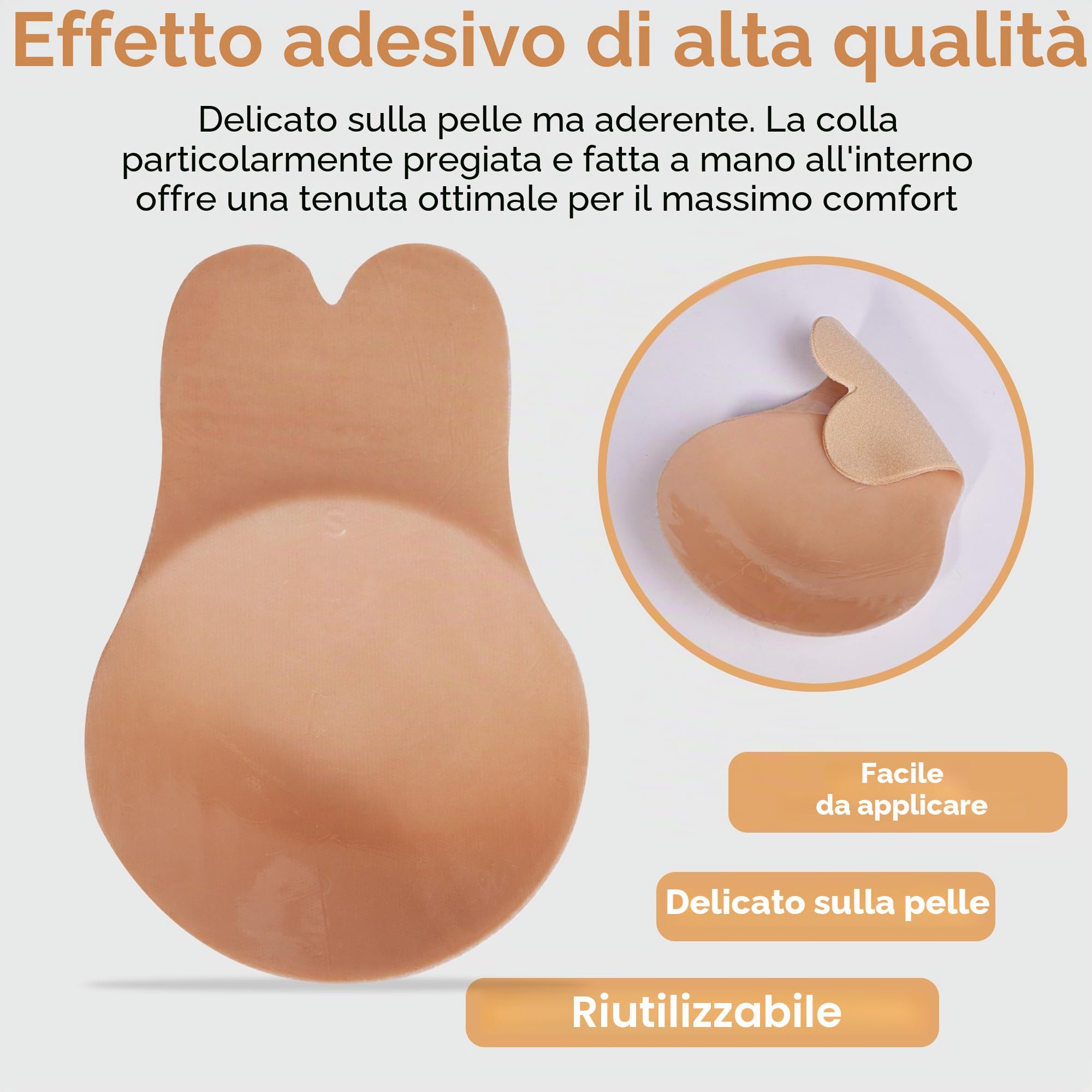Dilara Rabbit Glue Bra - Set di 2 reggiseni adesivi senza spalline con colla applicata a mano, reggiseno push up invisibile per abiti senza schiena, riutilizzabile