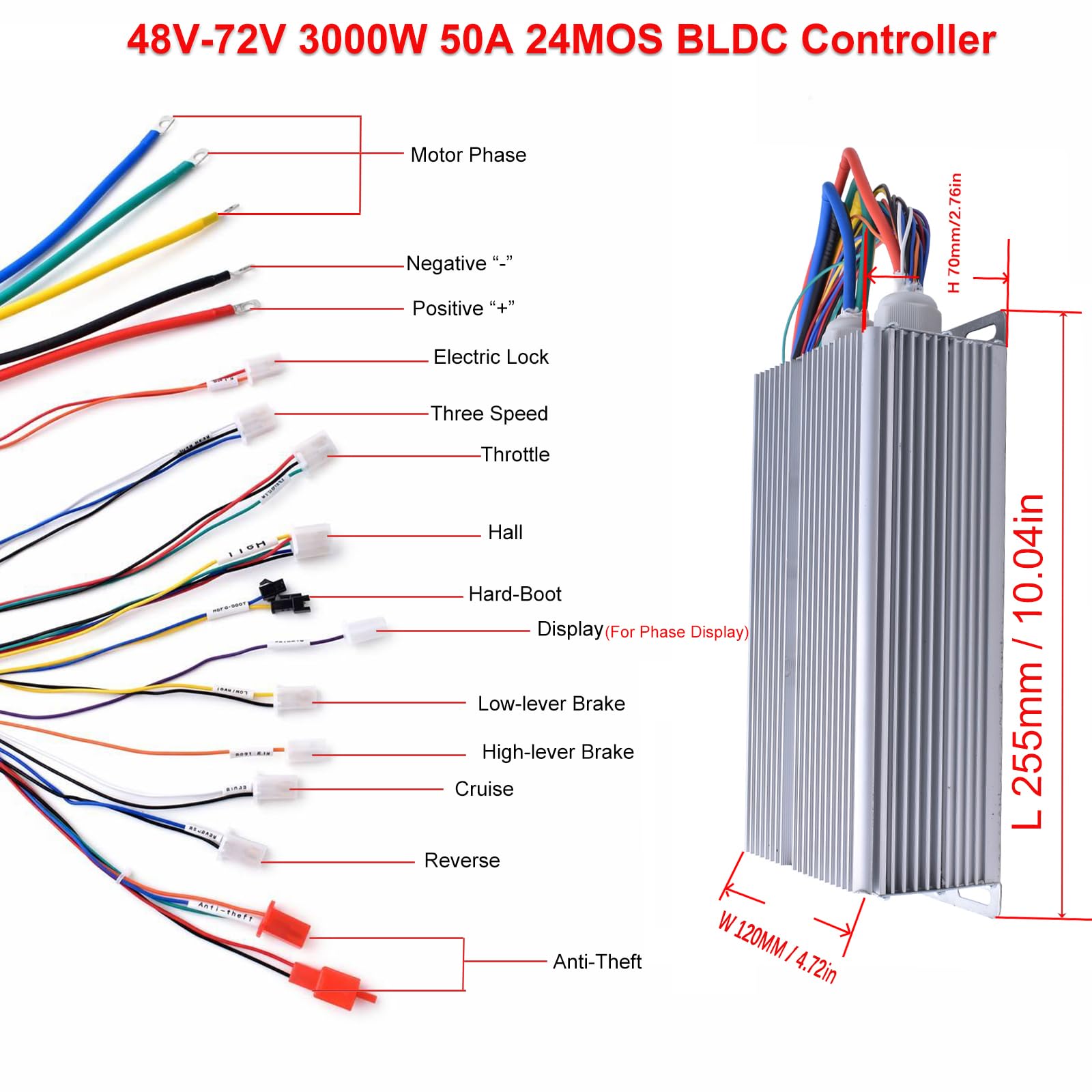 BLDC 72V 3000W Brushless Motor Kit with 50A Controller Throttle Pedal | Kunray 24 Mosfet BLDC ControllerFoot Pedal ThrottleMotor Kit for Electric Scooter Engine Motorcycle DIY Part Conversion product thumbnail 4