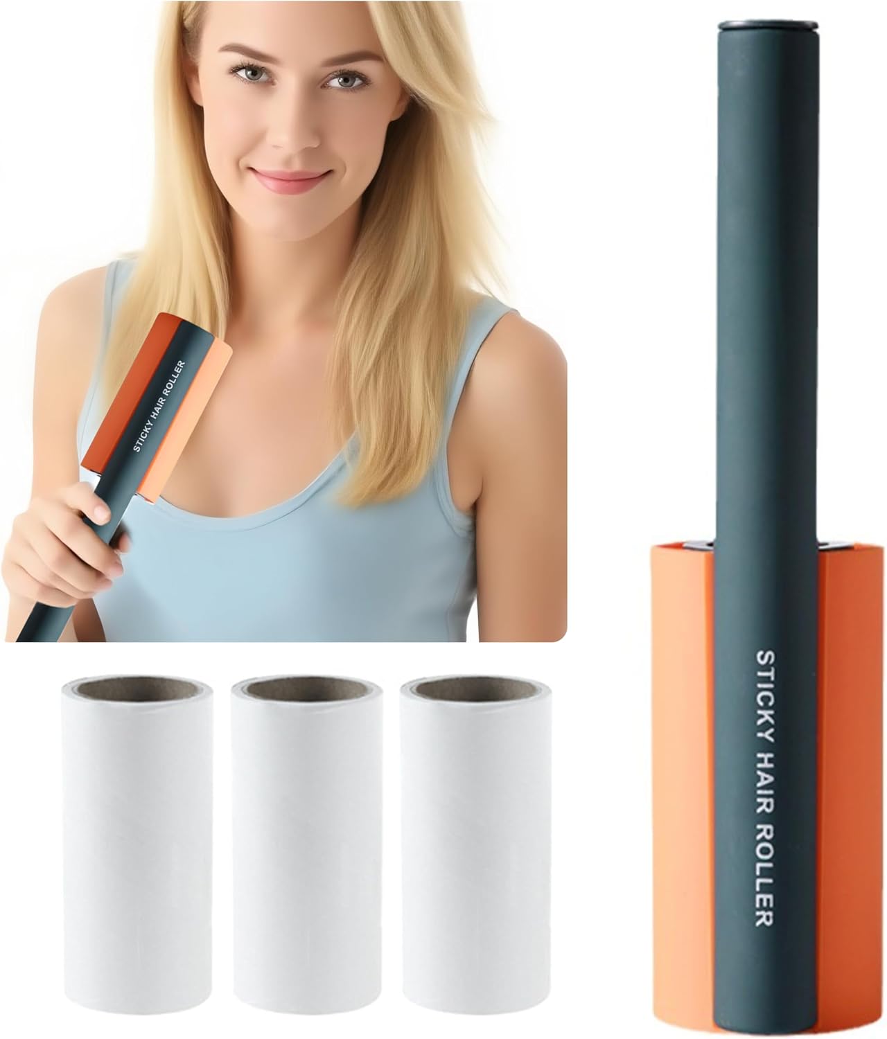 Reusable Sticky Lint & Pet Hair Remover Roller(Orange)