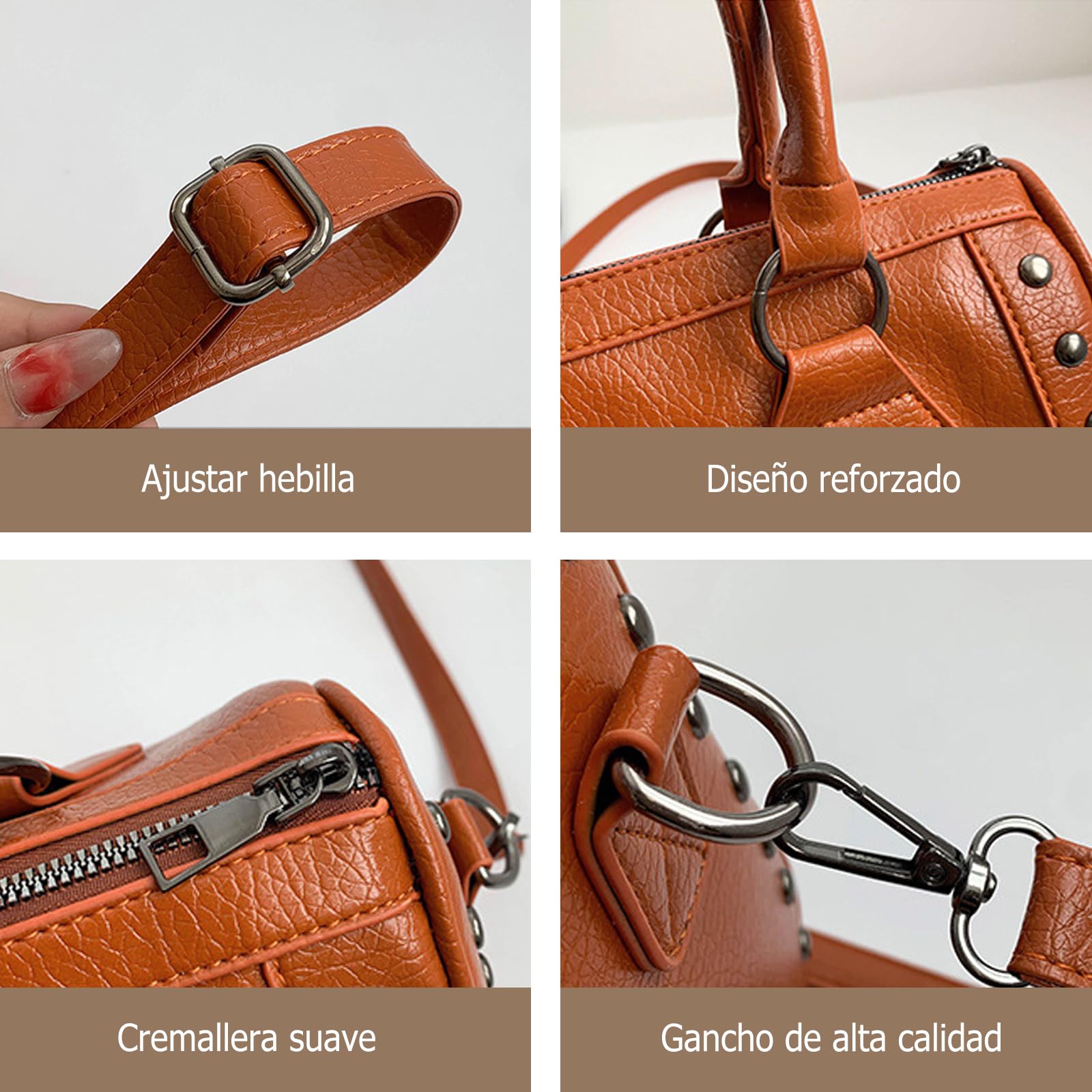 Retro Bolso de Mano Punk Bolsos de Hombro para Mujer Bolso Boston con Remaches Cruz Decoraciones PU Cuero Bolso Bandolera Gran Capacidad Bolsa Shopper Elegante Bolso Cruzados Tote Negro