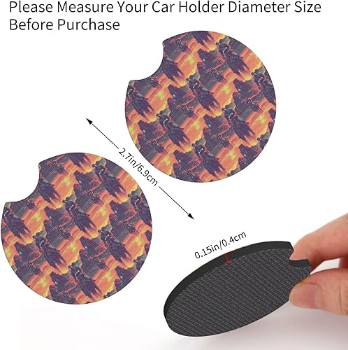 Miniatura 2 de 2Pcs Car Coasters for Women Men - 2.7 Inch Cyber Retro Western Cowboy Print Car Cup Coasters, Universal Non-Slip Silicone Auto Mug Mats Recessed