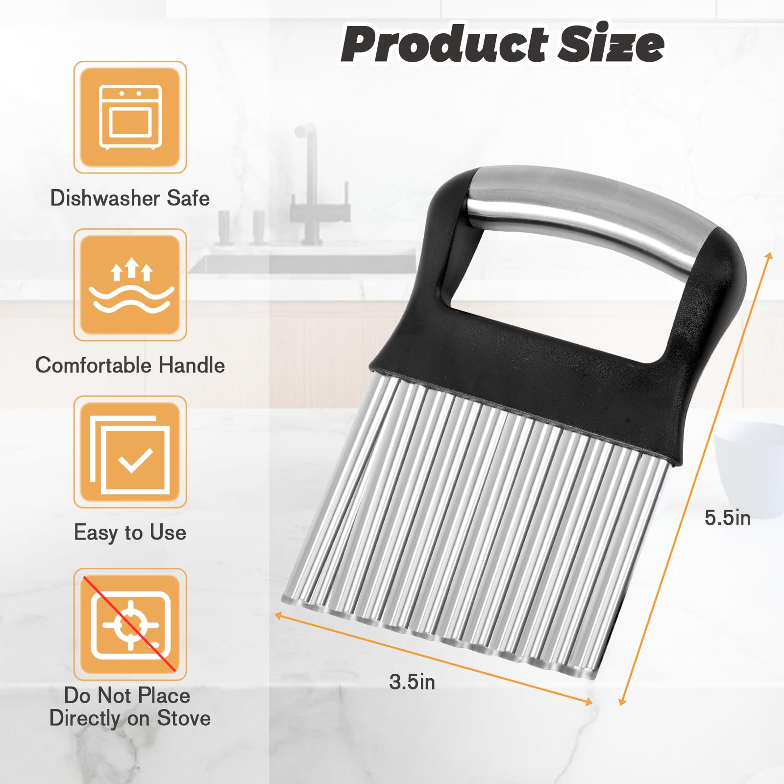 Crinkle Cutter for Veggies, Stainless Steel French Fry Cutter for Potatoes Cucumbers,Large Wavy Waffle Fry Cutter with Peeler for Vegetable Salad Carrots and Fruit Fries, Kitchen Gadget for Vegetable