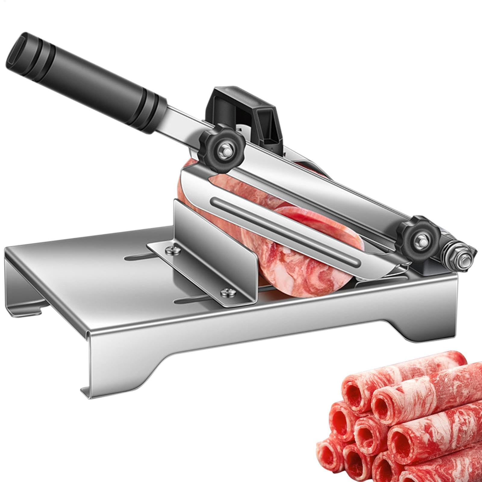 Affettatrice manuale per carni - Affettatrice manuale per carne, affettatrice per carni in acciaio inox 0,2 mm-8 mm,Taglierina a rulli di pecora di manzo, Gadget da cucina per uso domestico, Macchina