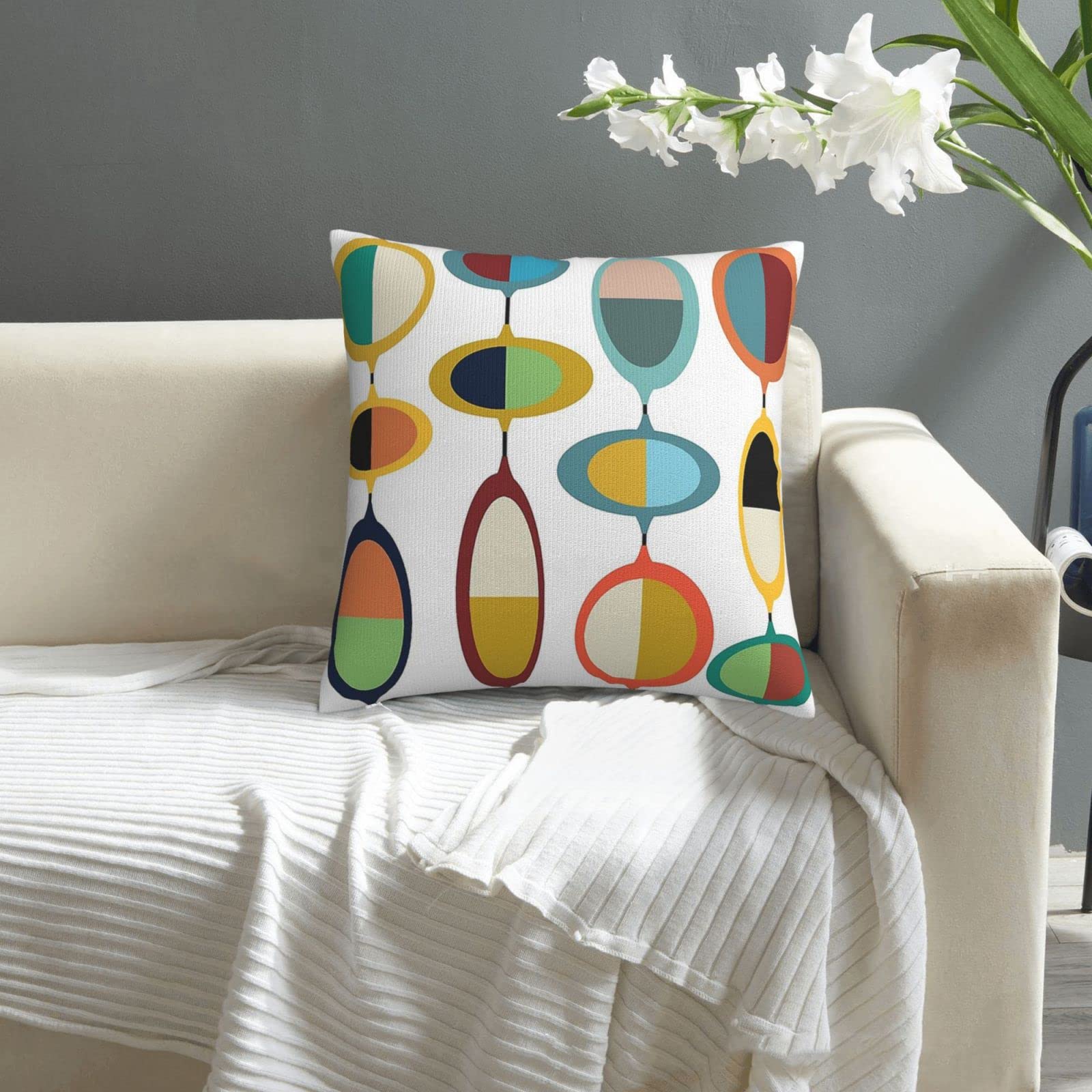 Funda de almohada cuadrada moderna de mediados de siglo, funda de almohada decorativa con auto, sofá, silla, cama y sala de estar, 18 x 18 pulgadas 6
