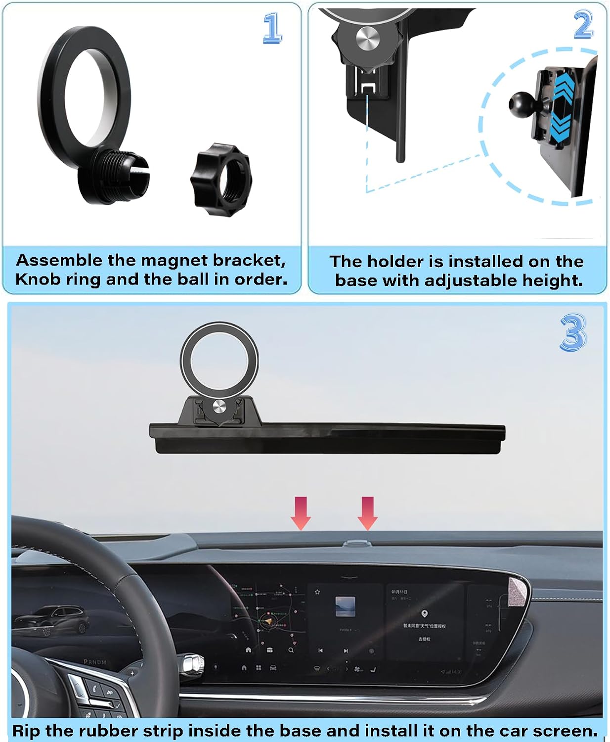 Car Phone Holder for Buick Envision 2024 2025 Accessories Apply to 30 Inch Touch Screen Fixed Clip Magnetic Cell Phone Mount Hands-Free 360 Degree Rotation