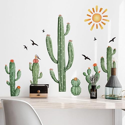 Miniatura 2 de Calcomanías de pared de cactus botánicos bohemios, plantas verdes, decoración de cactus tropicales para sala de estar, guardería, aula, habitación