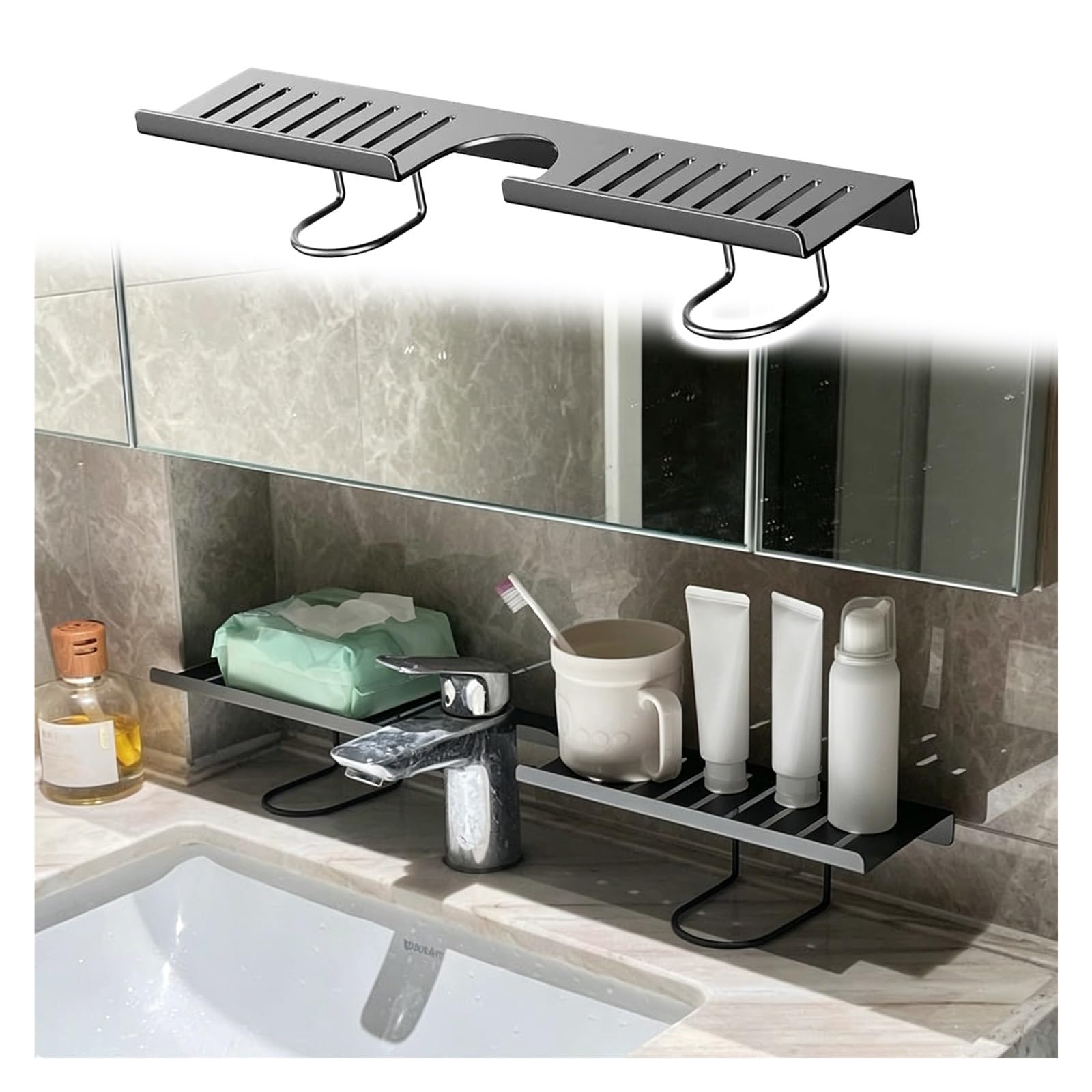 ZJKXJH Kitchen Sink Faucet Shelf, No Drill Counter Organizer