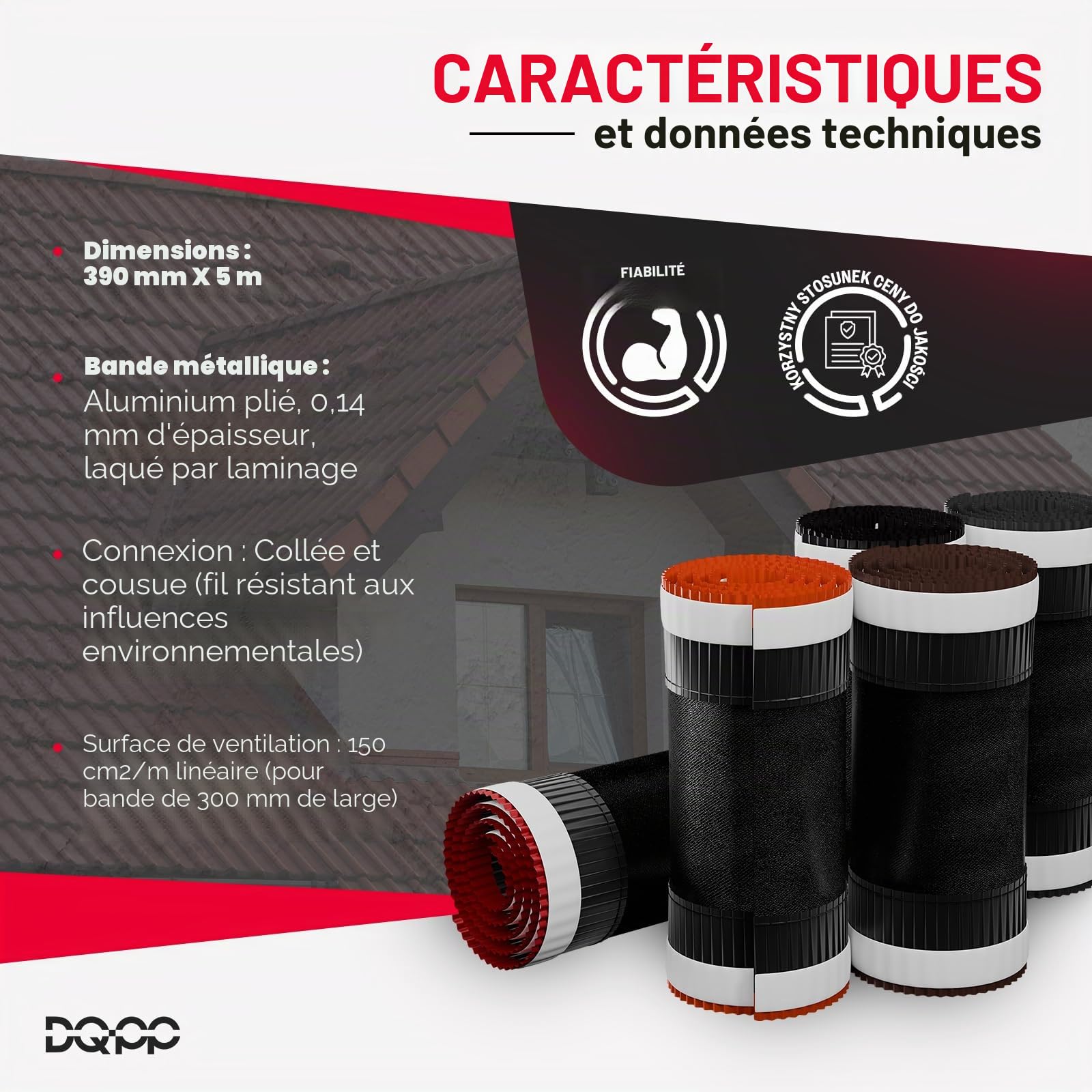 5m x 390mm Brun cuivré closoir ventilé RAL 8004