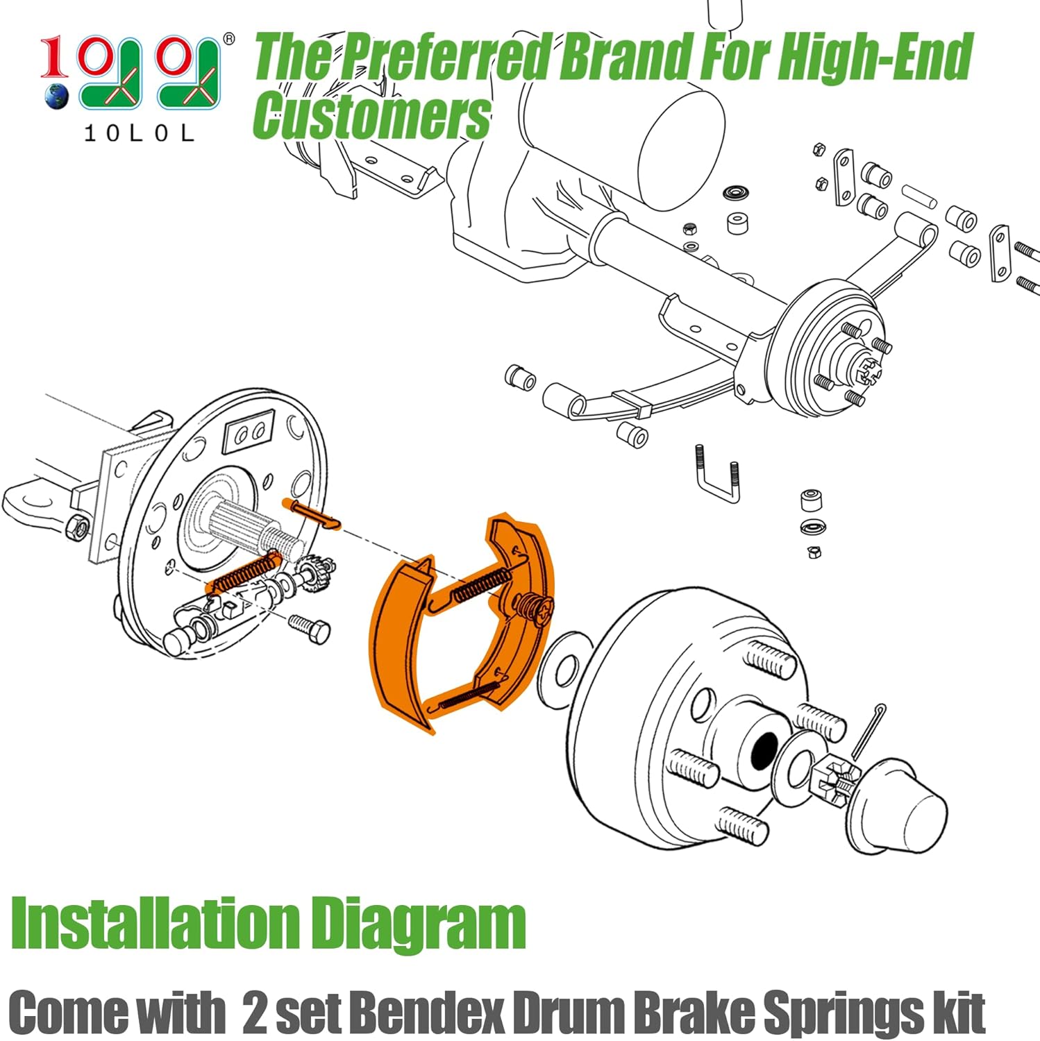 10L0L Golf Cart Brake Shoes,Brake Pads and Bendex Drum Spring Kit for Yamaha 1993-Up G14, G16, G19-G22 and 1996-Up TXT/EZGO/ST350/Workhorse/Medalist 1997 UP OEM 27943G01 27945G01 70794G01 70795G01