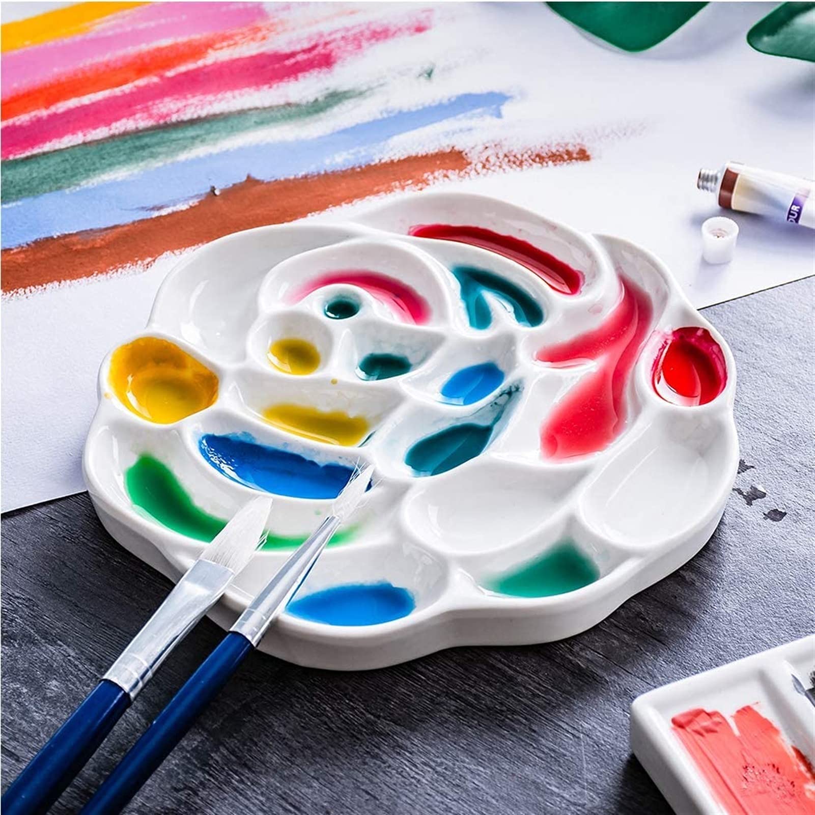 Paleta de pintura de cerámica tipo rosa, paleta de acuarela de porcelana, para bandeja de mezcla de cerámica gouache