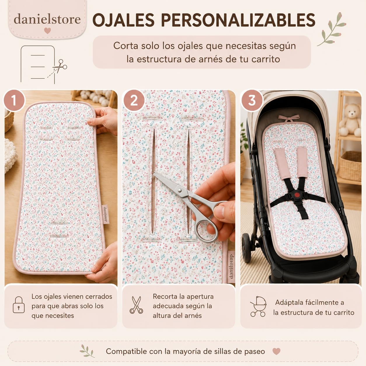Danielstore Colchoneta Silla Paseo Universal Funda Carrito Bebé Transpirable Reversible Colchón Carro Bebé Verano Antideslizante Altura Ajustable