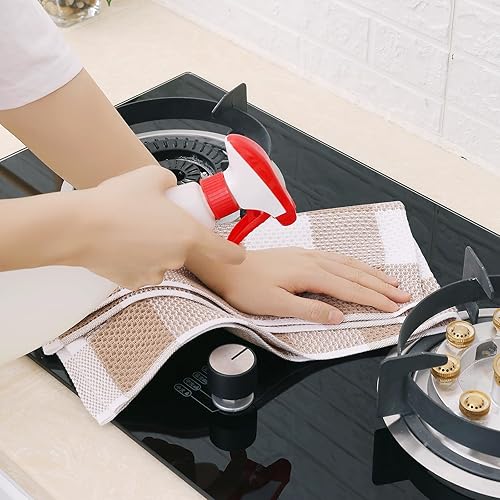 Miniatura 8 de Homaxy Toallas de cocina a cuadros de 100 % algodón, 13 x 28 pulgadas, súper suaves y absorbentes, para secar platos, paquete de 8, blanco y caqui