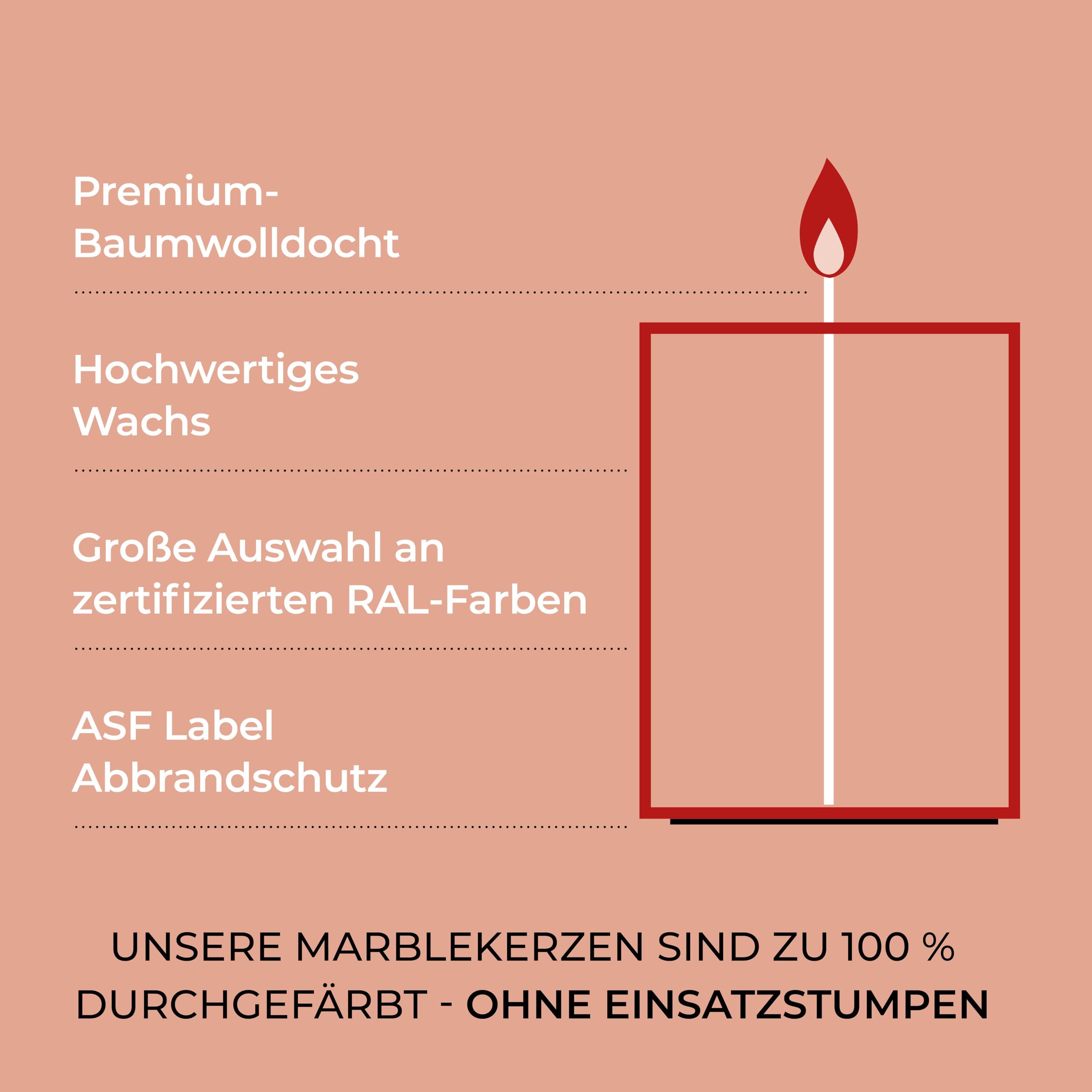 Wiedemann Marble Kerze, durchgefärbt mit Banderole, 8 Stück, ASF inkl., Weiß, 100x68mm, 42.0h - Premium Kerze Made in Germany