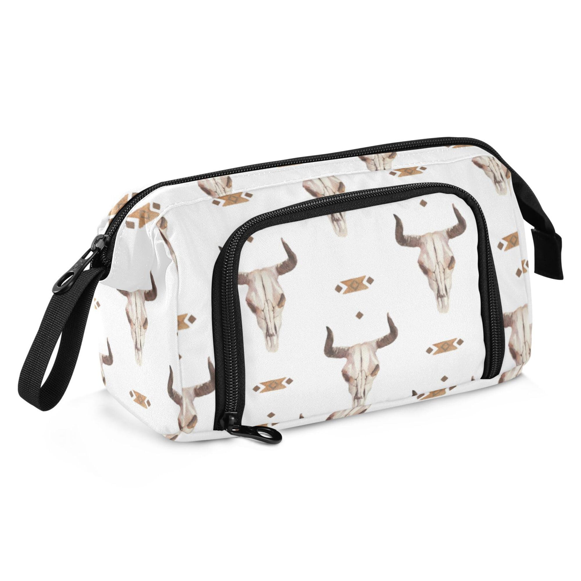 Fisyme Western Bull Skull Pencil Case Large Capacity Pencil Pouch Pen Bag Box Big Makeup Pencil Case Organizer