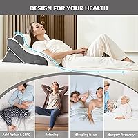 Vista 3 de Juego de 3 almohadas ortopédicas de cuña para cama, espuma viscoelástica 45D, almohada de cuña postcirugía para soporte de espalda, piernas