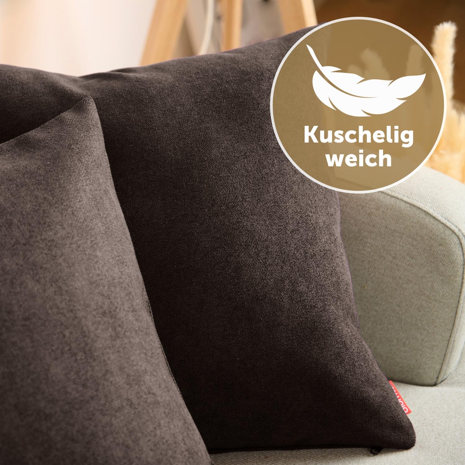 Blumtal 2er Set Kissenbezug 50x50 braun - kuschelige Chenille Kissenbezüge mit verstecktem Reißverschluss, Oekotex Zertifizierte Kissenhülle für Deko-Kissen Sofakissen Polster & Zierkissen