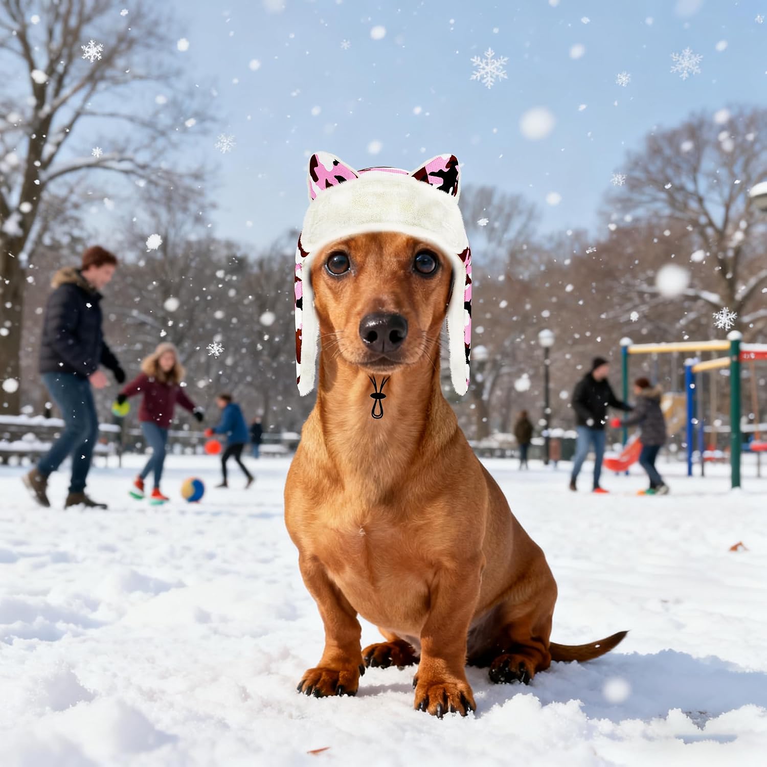 Dog Winter Hats for Medium Dog Girl Trapper Hats with Ear Cover Soft Fleece with Adjustable Elastic Cord Pink Camo M