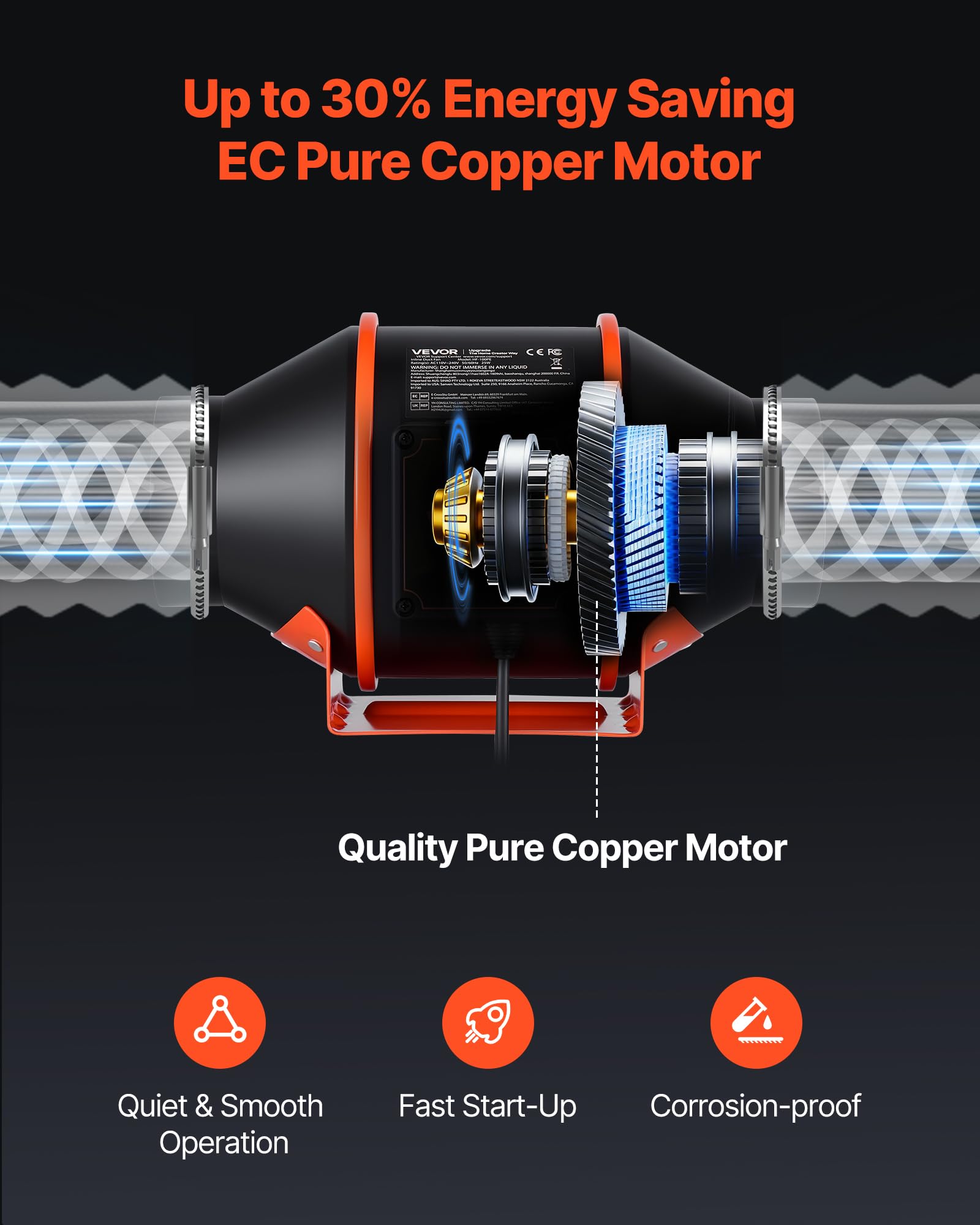 VEVOR 101,6mm Rohrventilator Regelbar, 349m³/h Inline-Rohrlüfter mit PWM & App-Steuerung, Kanalventilator mit 10 Stufen 9h Timer EC-Motor, Abluftventilator für Gewächshaus Badzimmer Keller Rauchabzug
