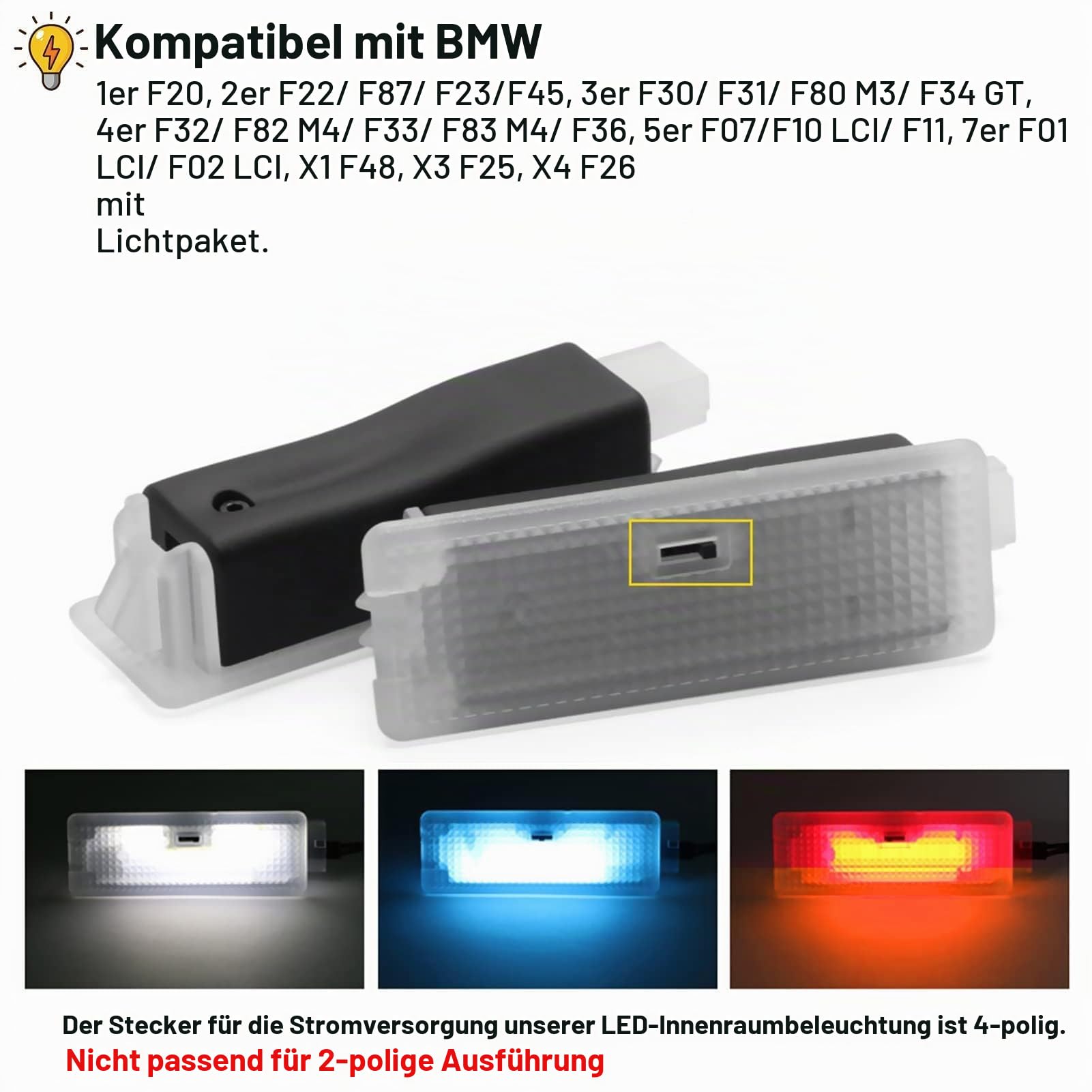 Yumzeco Auto Fußraum Ambientebeleuchtung für BMW 1/2/3/4/5/7er/X1/X3/X4
