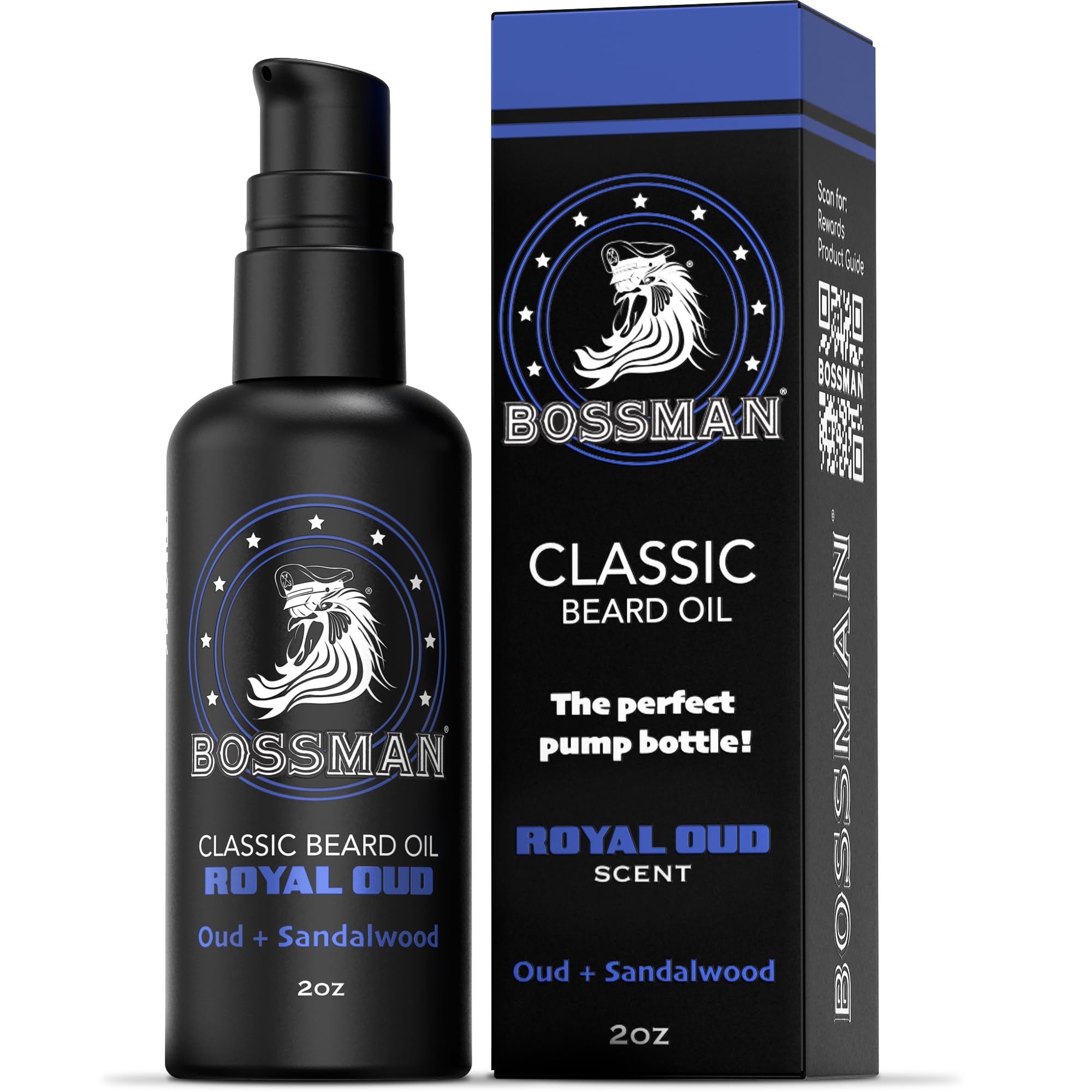 BossmanOrganic Mustache & Beard Oil for Men, 2 oz – Natural Beard Moisturizer with Jojoba, Argan & Avocado Oils (Royal Oud Scent)