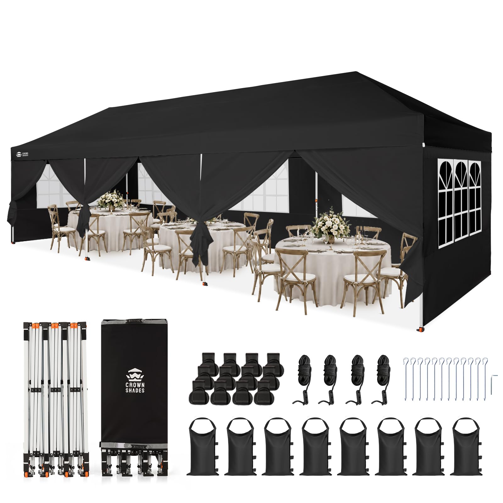 CROWN SHADES 10x30 Pop Up Canopy Tent with Sidewalls