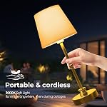 Rechargeable Table Lamp Cordless,5200mAH Battery Operated LED Lamp,3000K Stepless Dimming,Portable Touch Control Wireless Lamp for Dining Room Living Room Bedroom Restaurant Gold 1 Pack