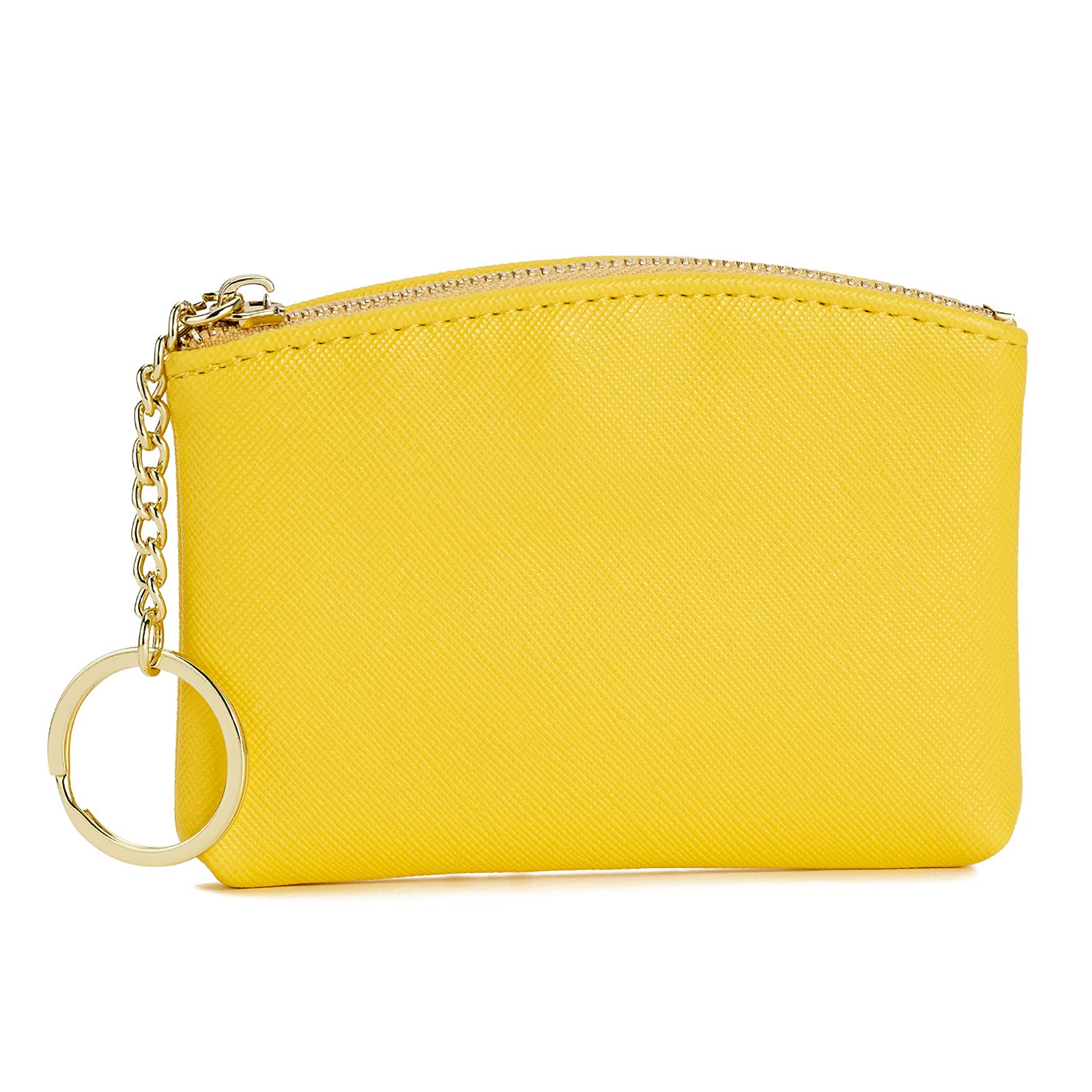 WOZEAH Artificial Leather Coin Purse Change Purse With Key Chain Ring Zipper For Men Women (Yellow)