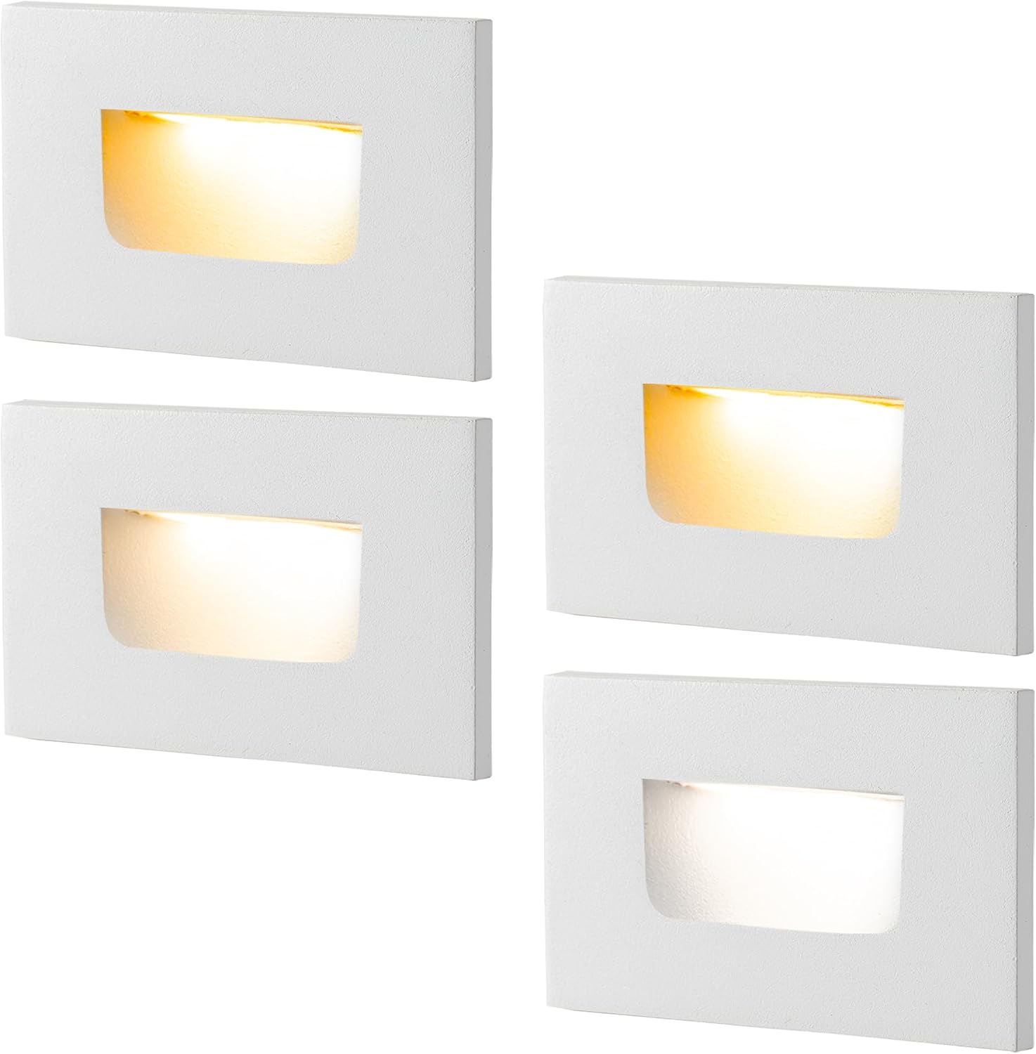 FTL Step Lights LED Indoor Stair Lights, 3CCT 3000K/4000K/5000K Outdoor Deck Stair Light, 3.5W 150LM 12V Low Voltage Light for Steps, Waterproof White Aluminum Horizantal 4-Pack