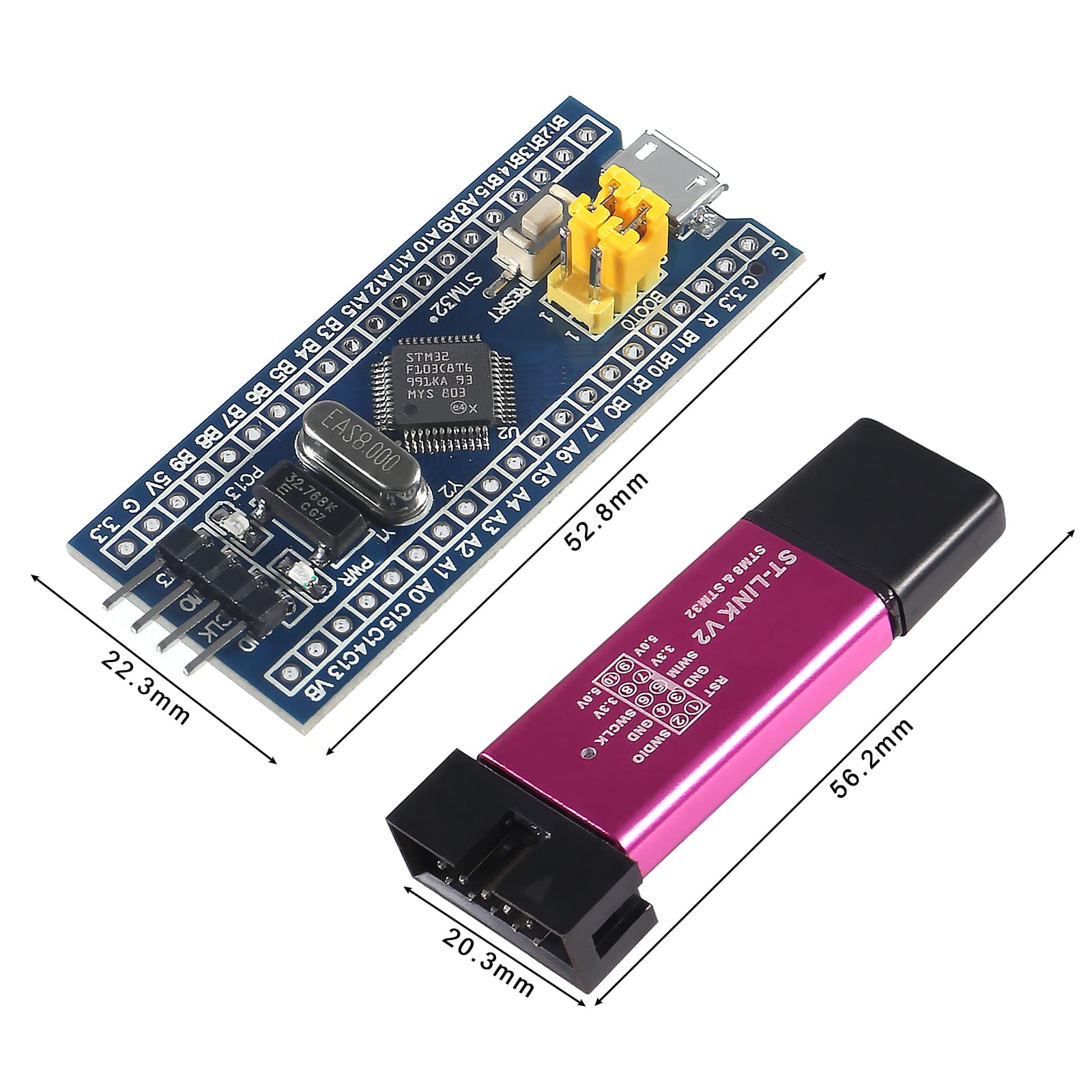 Alinan 2pcs ST-Link V2 Programming Unit Emulator Downloader(Random Color)+2pcs STM32F103C8T6 Minimum System Development Board with Imported Chip STM32 ARM Core Learning Board Module