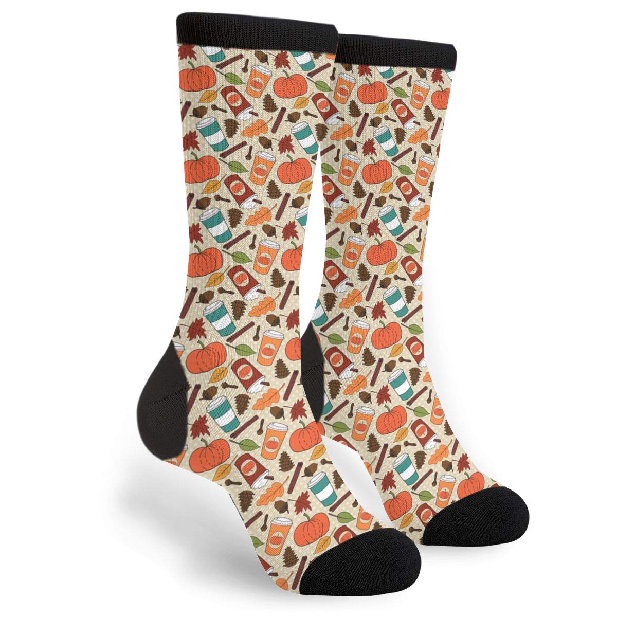 Women's Men's Fun Novelty Crazy Crew Socks Pumpkin Spice Latte Pattern Dress Socks