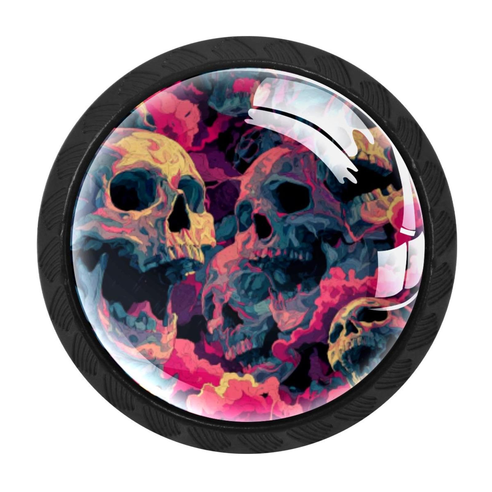 CHENZZZZ 4 PCS Halloween Scarry Skulls (3) Crystal Glass Cabinet Knob Drawer Pull Handle for Kitchen Cupboard Dresser Wardrobe etc