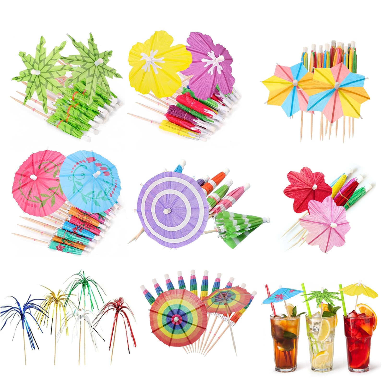 80 Piezas de Decoración de Paraguas de Cóctel, 8 Patrones Diferentes de Decoraciones de cócteles, Adorno para Bebidas y Fiestas