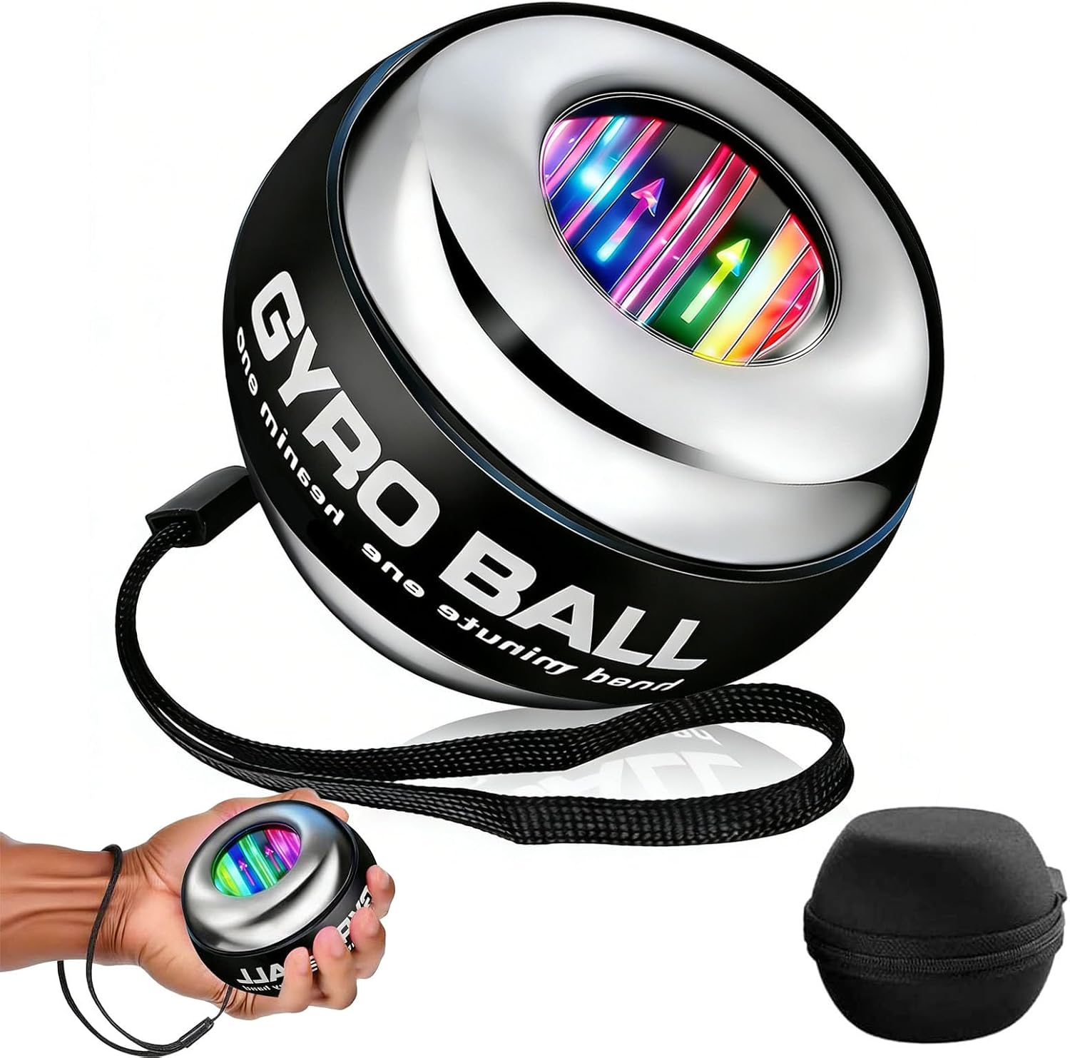 (2026 New 6-Level Color-Shifting) All-Metal Power Gyro Ball, Auto-Start Hand Wrist Forearm Trainer for Strengthen Arms, Fingers, Grip and Muscles with Led Light (with Ball Bag)