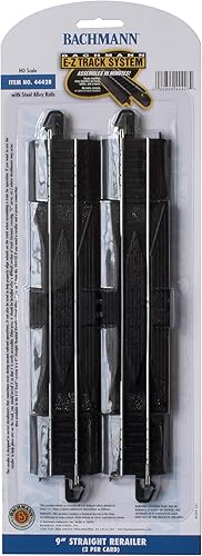 Miniatura 5 de Bachmann Trenes - RERAILER RECTO A PRESENTACIÓN E-Z 9" (2/tarjeta) - Riel de aleación de acero con plataforma negra - Escala HO