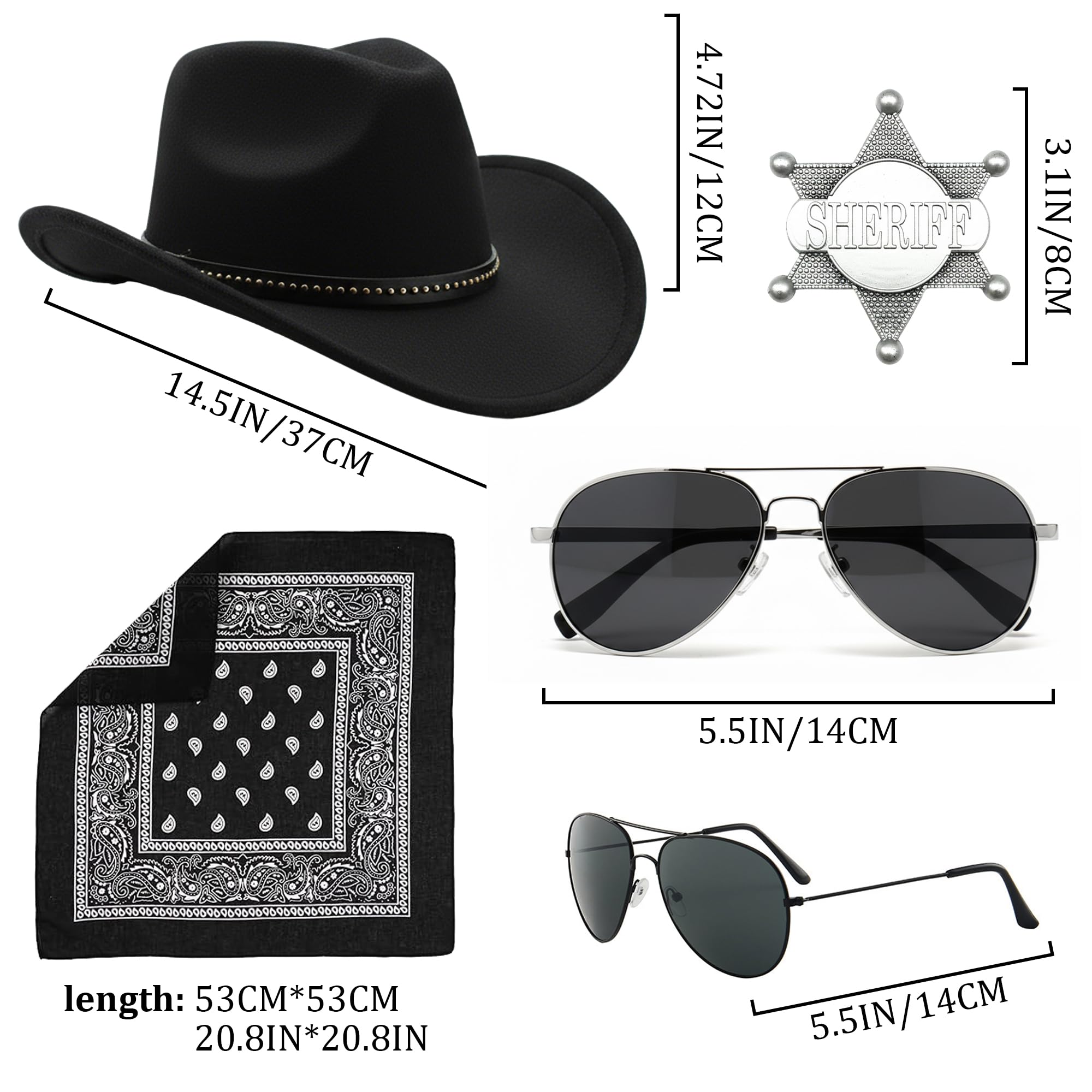 Soireeparty Cowboy Costume Accessories Men Adult, 4Pcs Western Fancy Dress Set including Hat Bandana - Image 2