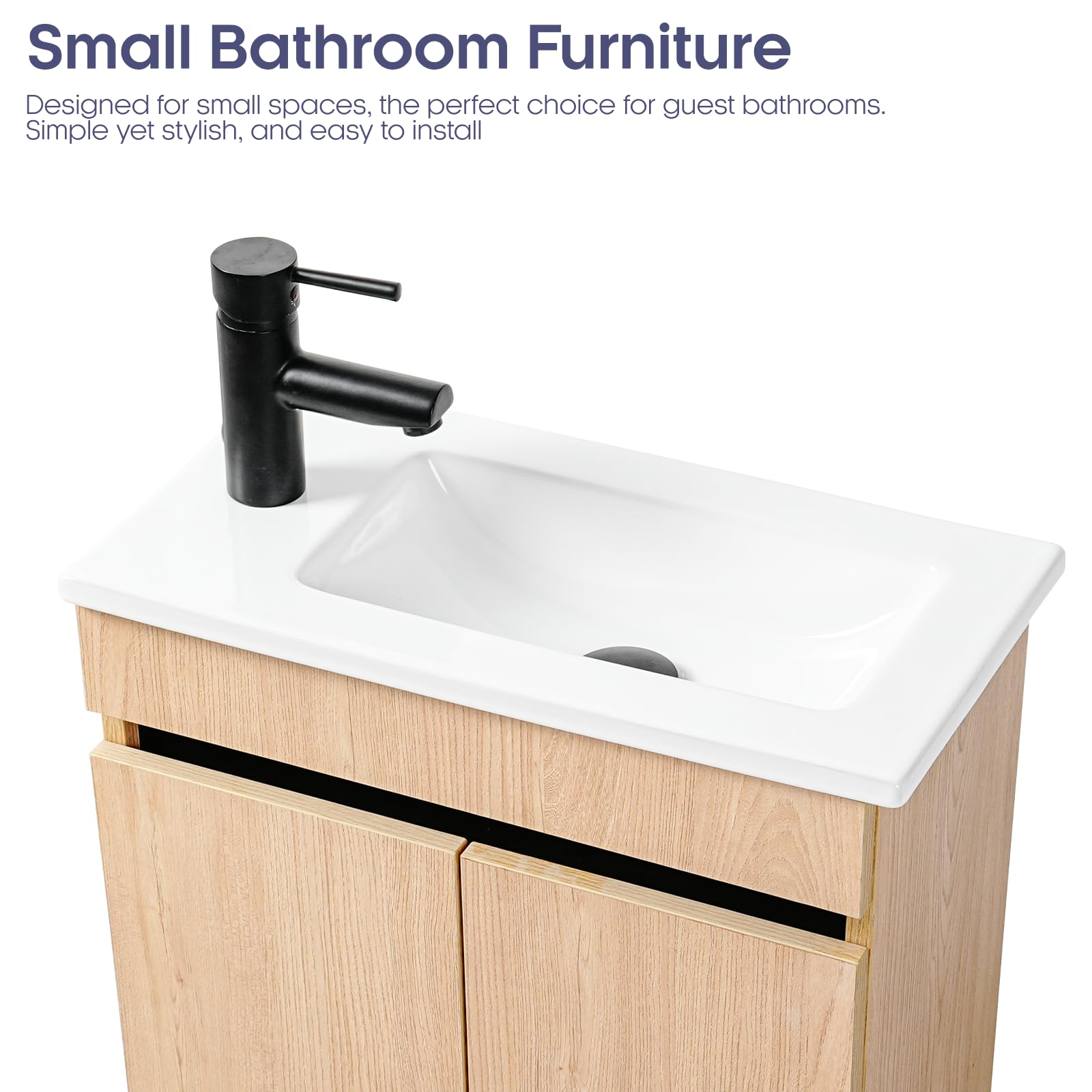 NUESTRA VIDA Mueble de Baño Pequeño Compact Suspendido 51×27×60 cm, Lavabo con Mueble bajo Lavabo en Roble/Blanco, Conjunto de Mueble de baño, para Invitados, Sin Grifo