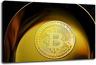 Feimioco Bitcoin wydruki na płótnie złoty talerz pieniądze plakat sztuka ścienna do sypialni 1 sztuka dekoracje z ramką 61 cm x 40 cm