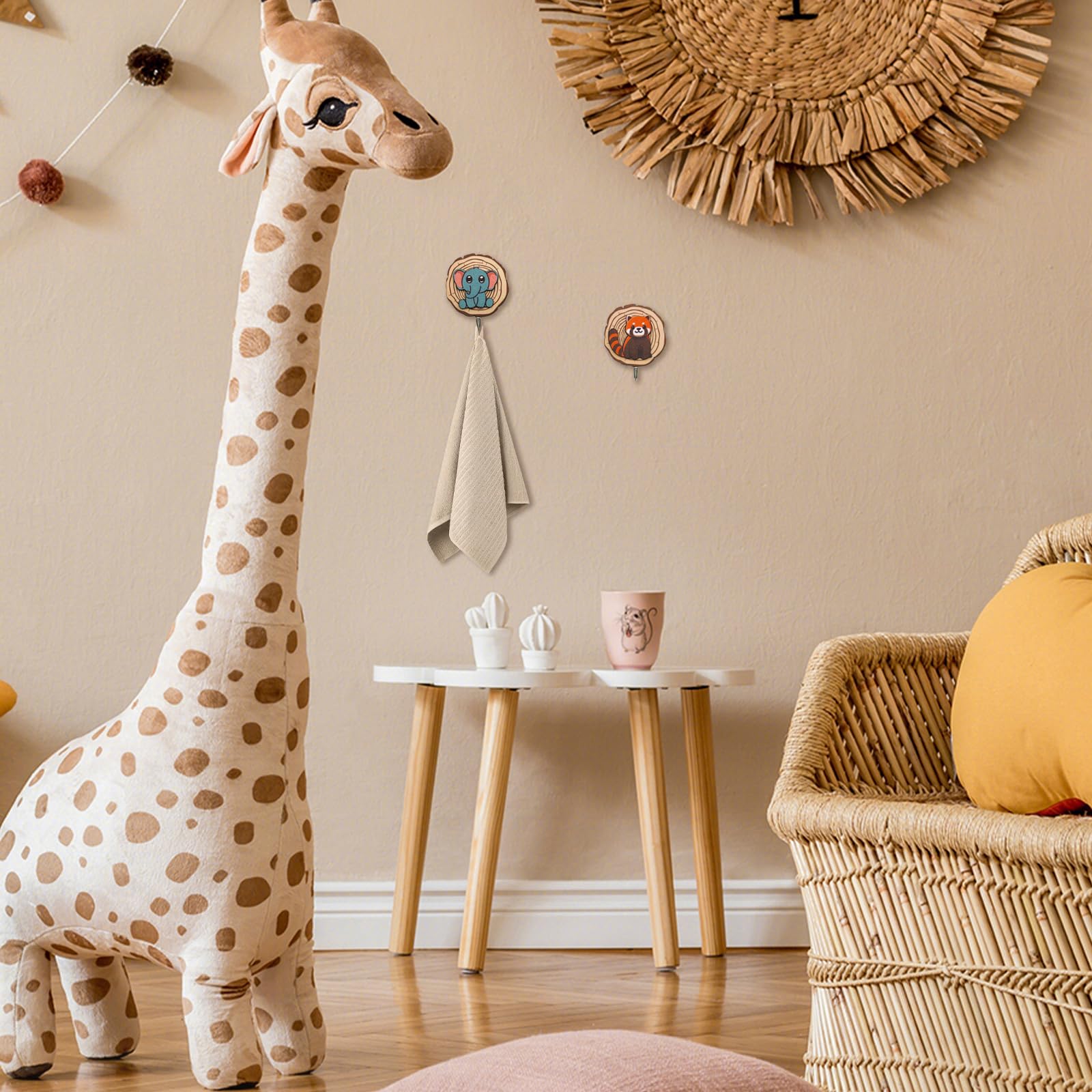 Kotkiddy® 6 Ganci Autoadesivi a Forma di Animale in Legno per Bambini