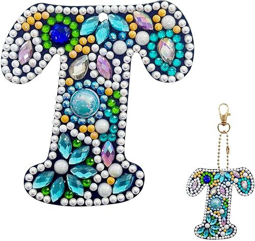 YOYA Llavero de pintura de diamante de doble cara 5D para bricolaje, taladro completo A-Z, 26 letras de la A a la Z, kit de llaveros de arte de