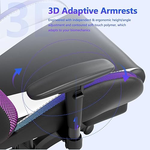 Miniatura 6 de Mr IRONSTONE Silla de videojuegos, silla de videojuegos con altavoces Bluetooth y luces LED, silla de oficina con masaje y reposabrazos 3D, silla de