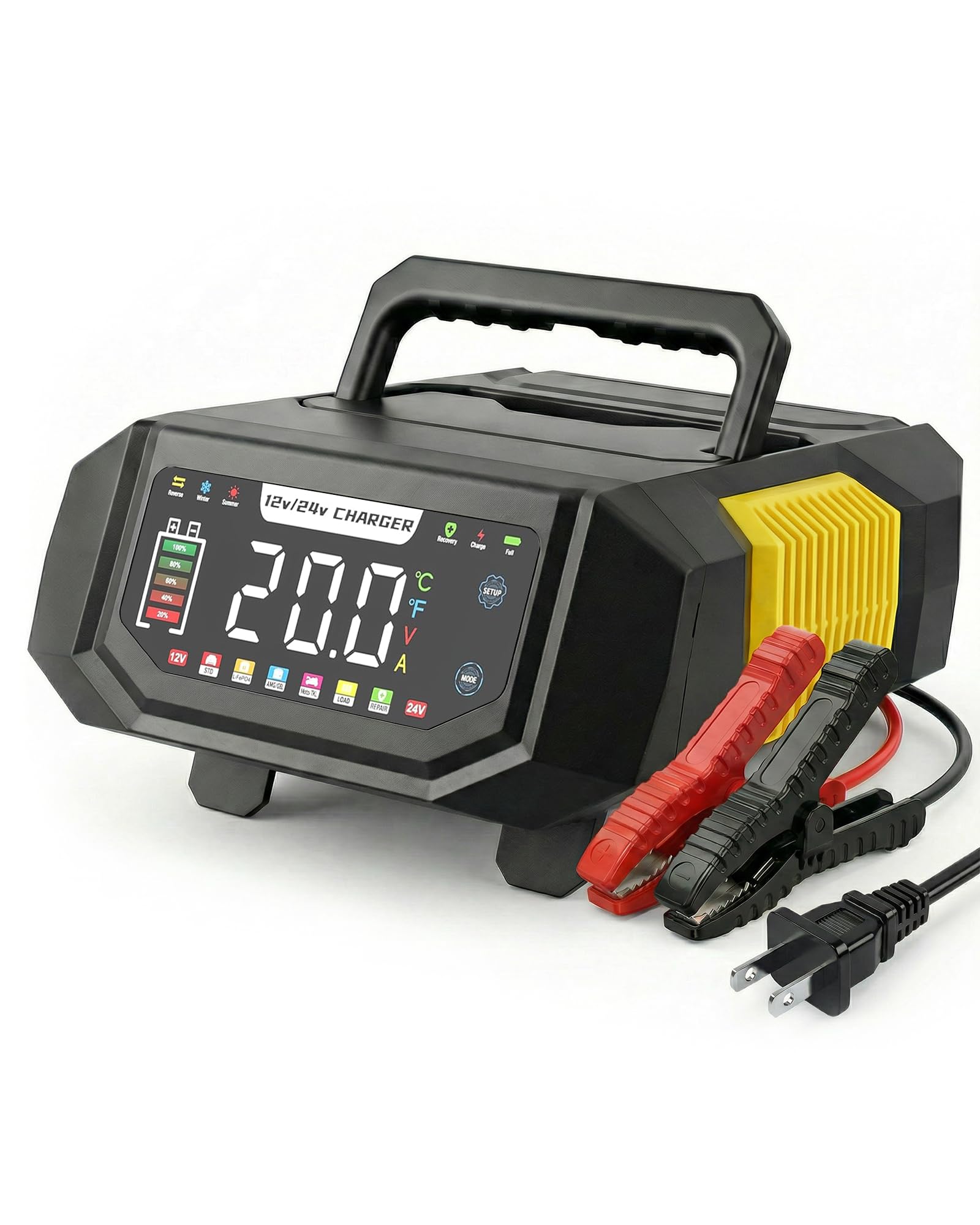 Photo 1 of 1-20A Smart Battery Charger, 12V/24V Automatic Automotive Battery Maintainer & Desulfator with Temperature Compensation, Adjustable Amp Trickle Charger for Lead-Acid, AGM, Gel, LiFePO4